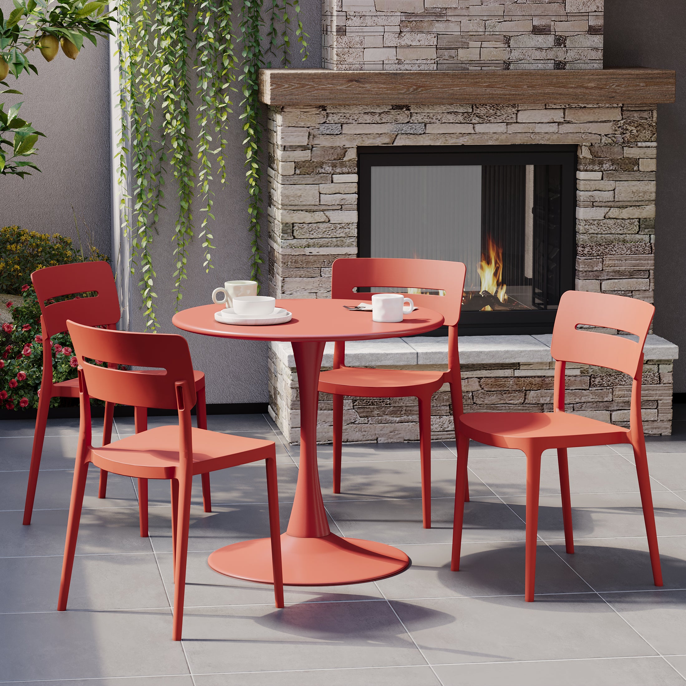 Sunshine 5-Piece Outdoor Indoor Round Metal Patio Dining Table Set With Stackable Patio Chairs