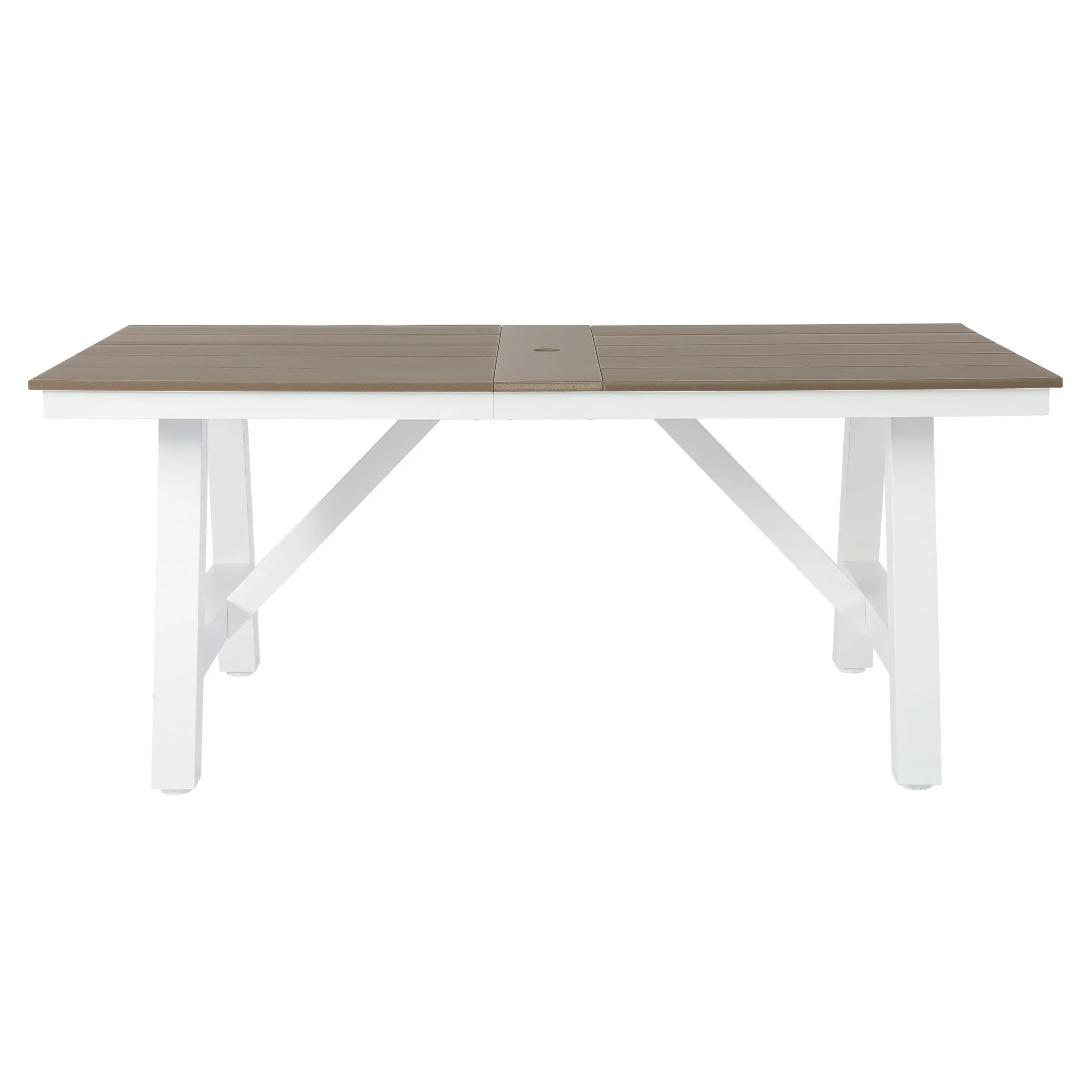 Stinson 72" HDPE Rectangle Outdoor Patio Dining Table With Umbrella Hole and Metal Frame