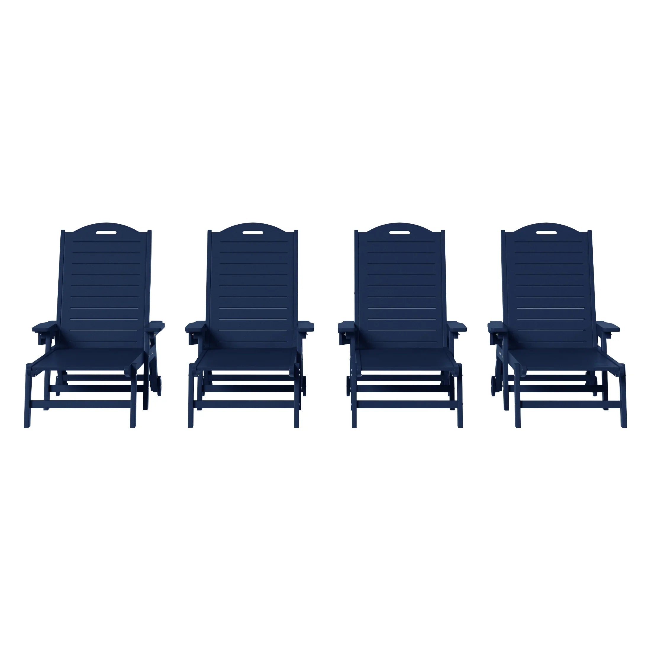 Lago Outdoor HDPE Patio Chaise Lounges With Wheels & Cup Holder (Set of 4)