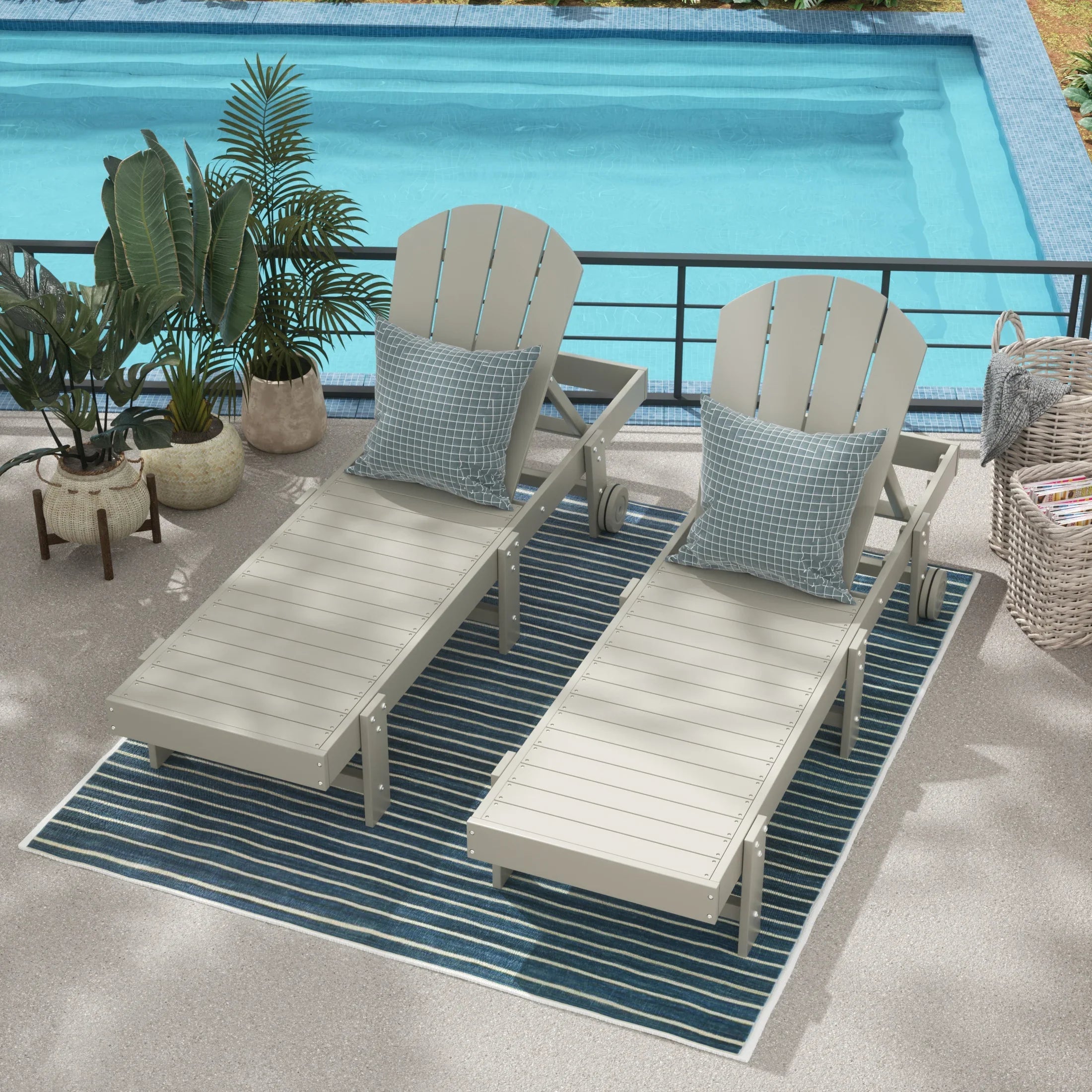 Paradise Adirondack Poly Reclining Chaise Lounge With Wheels (Set Of 2)
