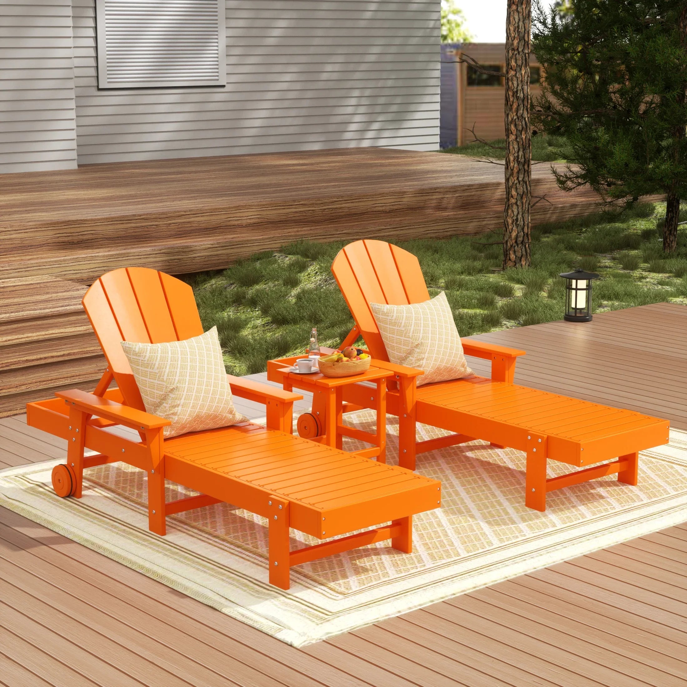 Paradise 3 Piece Adirondack Reclining Chaise Lounge With Arms & Wheels