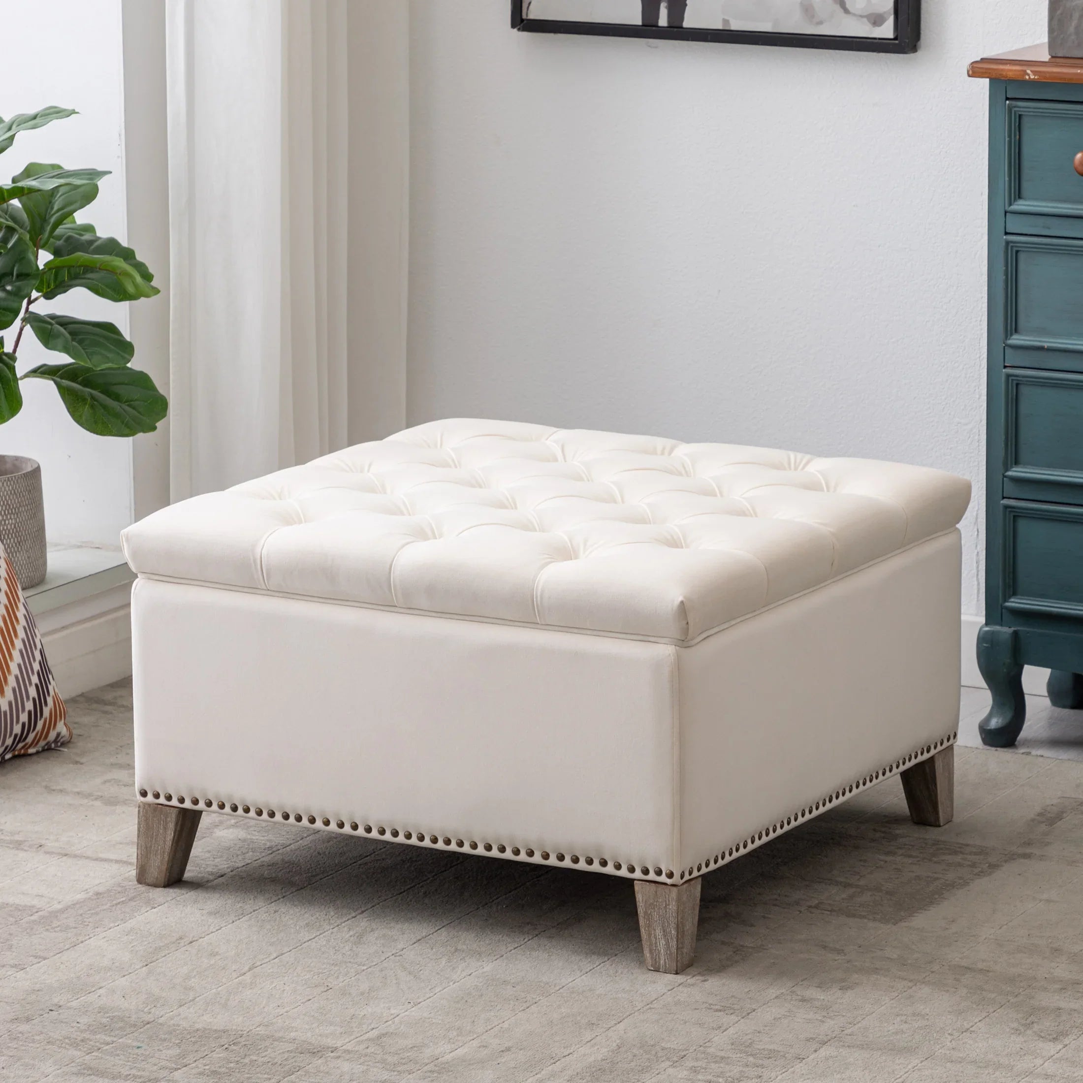 Hank Square Velvet Tufted Storage Ottoman