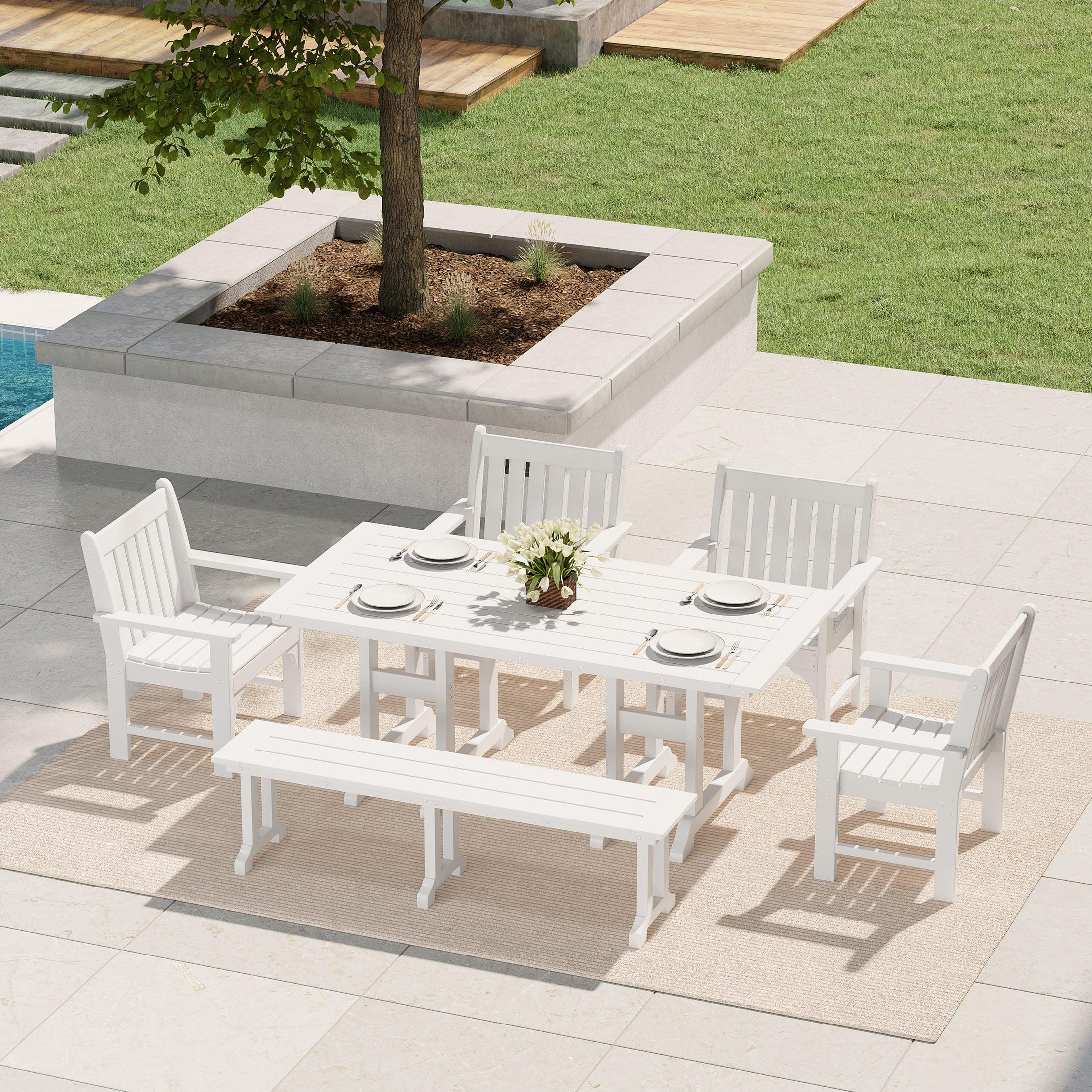 Paradise 6-Piece HDPE Outdoor Rectangle Dining Patio Table and Chairs Set