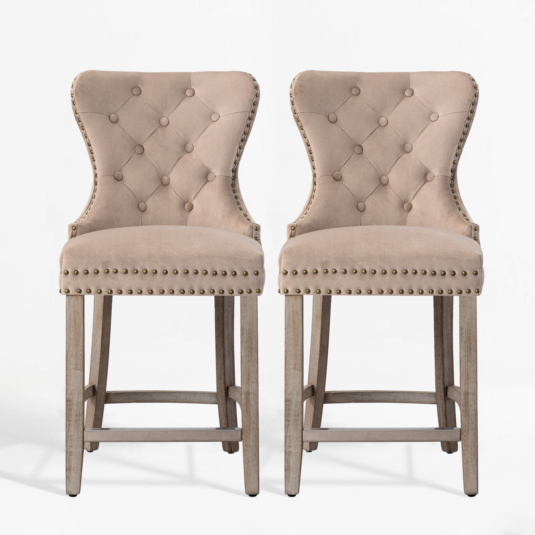 Hank 24" Tufted Velvet Counter Stool (Set of 2), Antique Gray