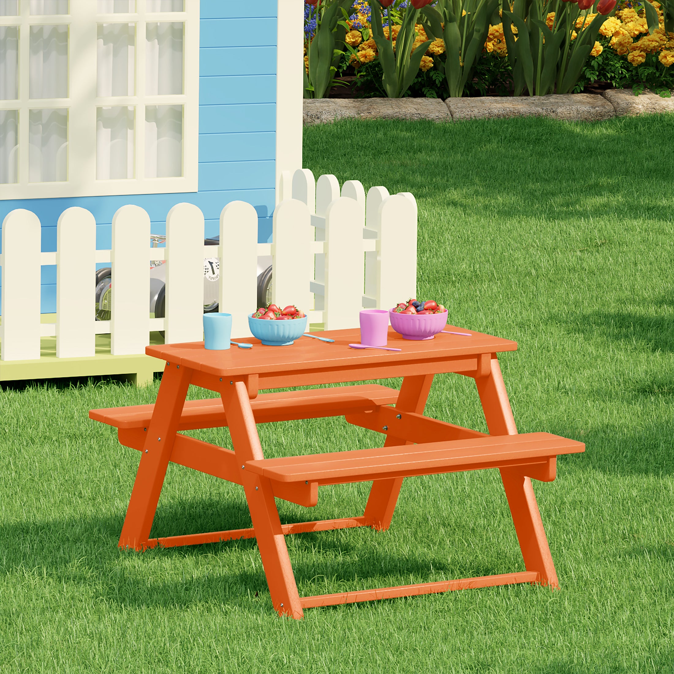 Paradise Outdoor Patio Kids HDPE Plastic Picnic Bench Table