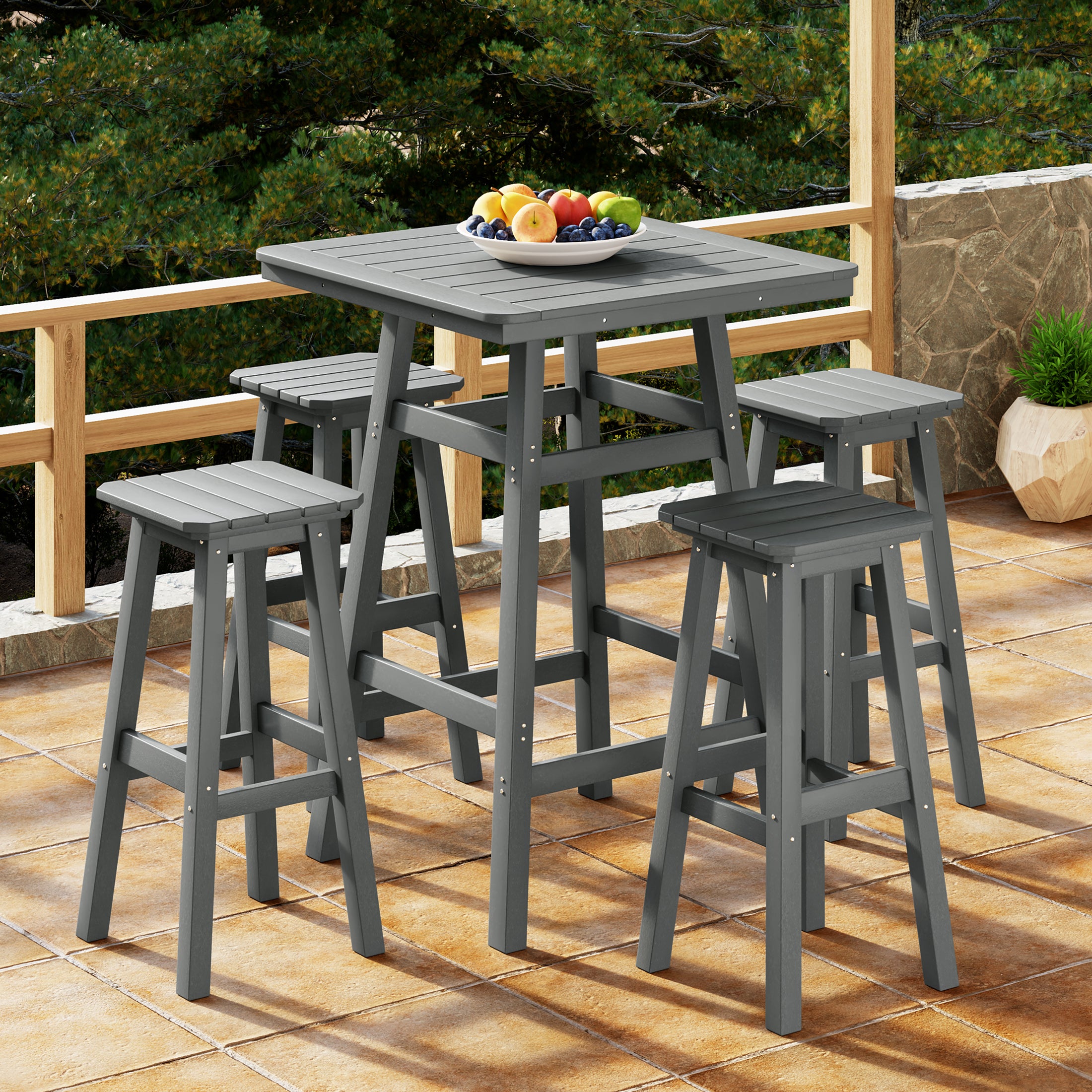 Paradise 5-Piece HDPE Outdoor Patio Dining Bar Bistro Table Set with Bar Stools