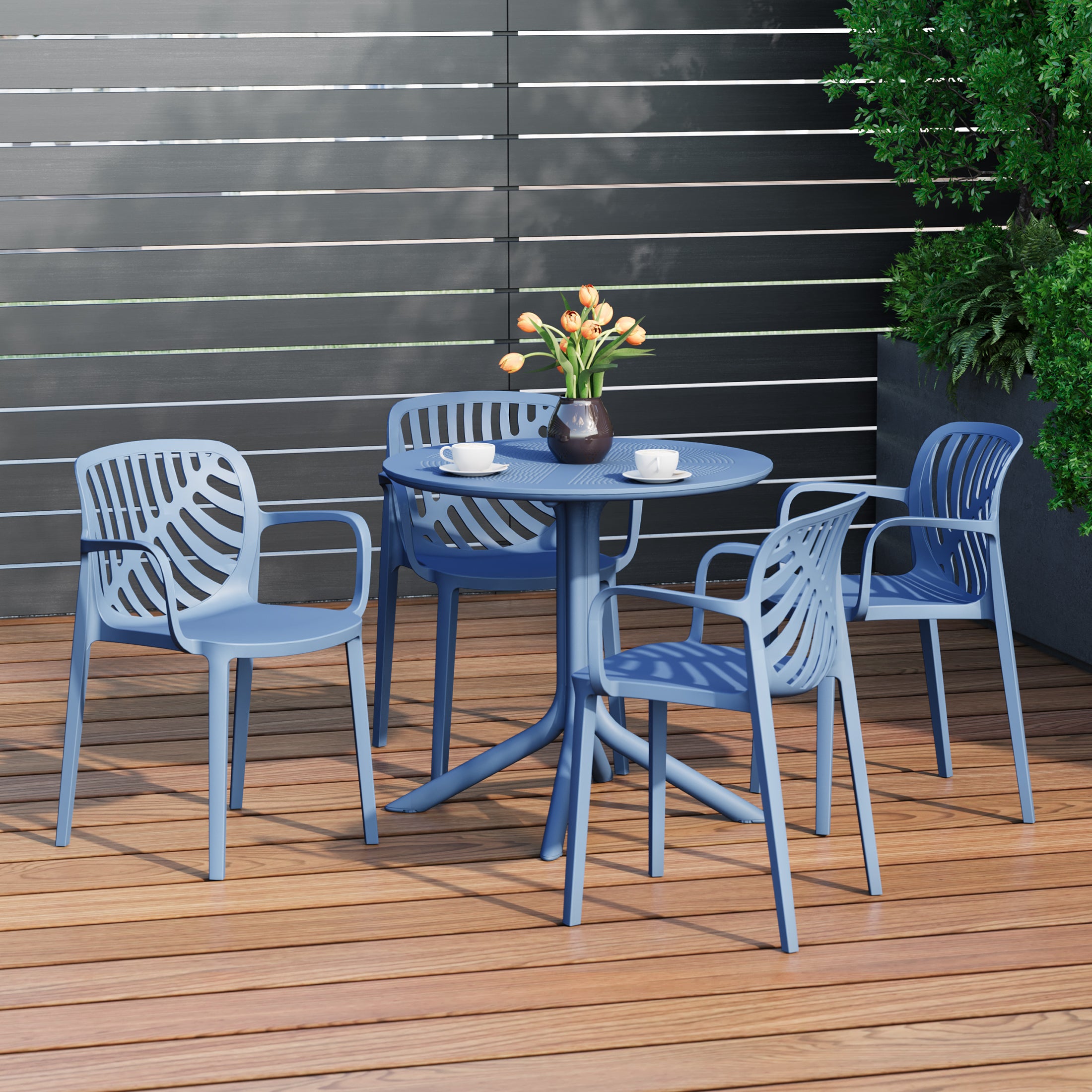 Sunshine 5-Piece Outdoor Resin Round Patio Dining Table Set with Modern Stackable Patio Dining Chairs