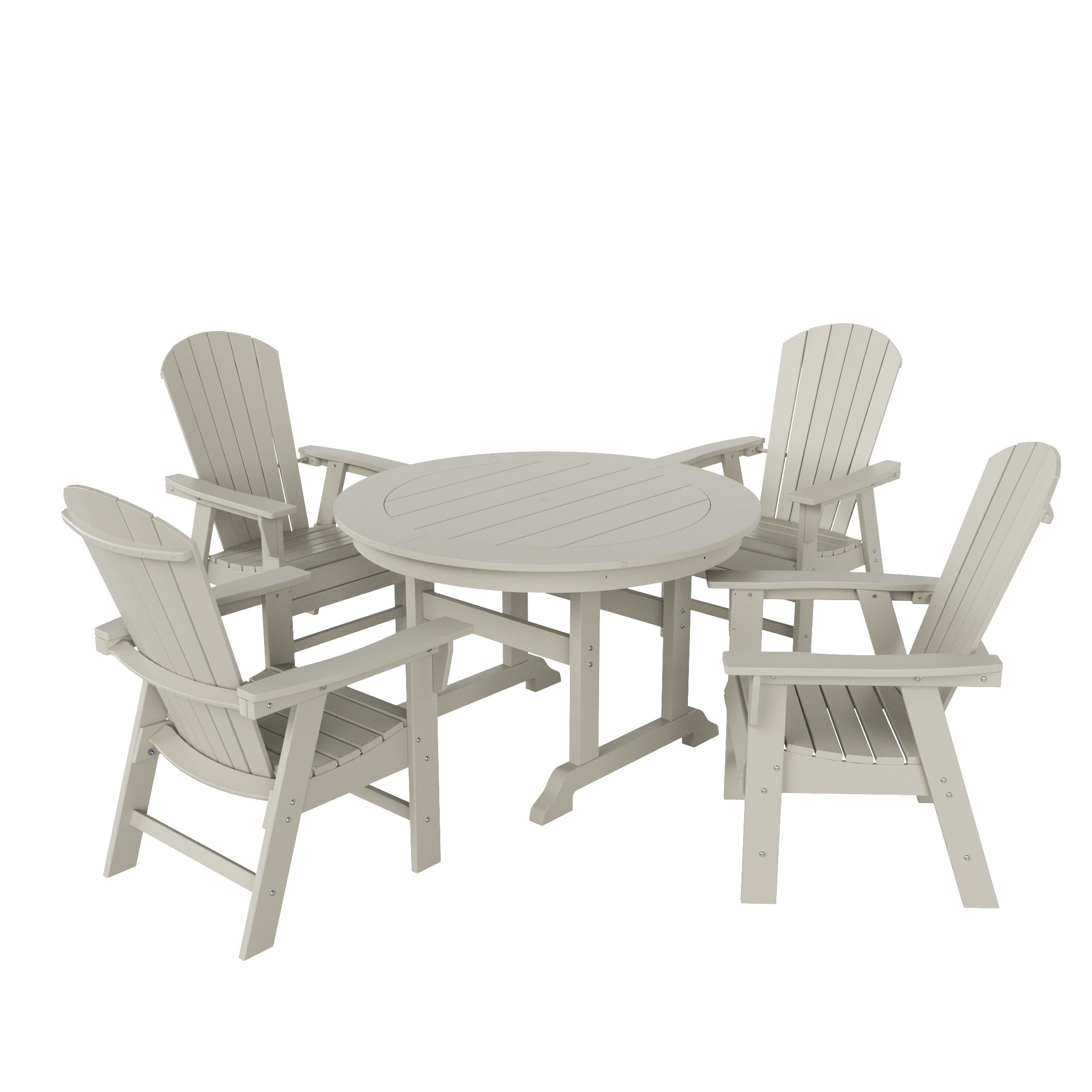 Portside 5 Piece Outdoor Patio Dining Round Table and Shell Back Armchair Set