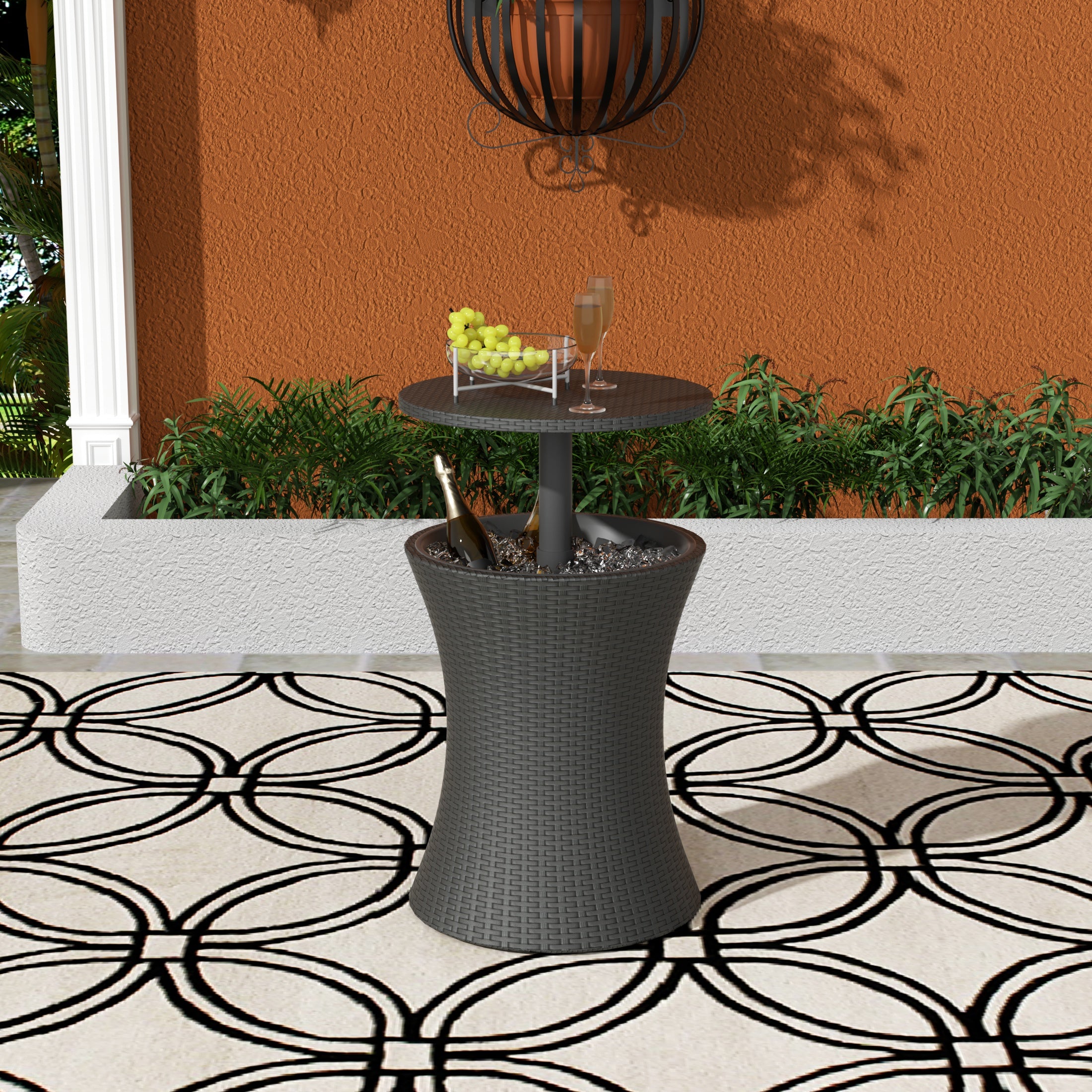 Wynston PE Rattan Wicker Adjustable Outdoor Bar Cooler Side Table