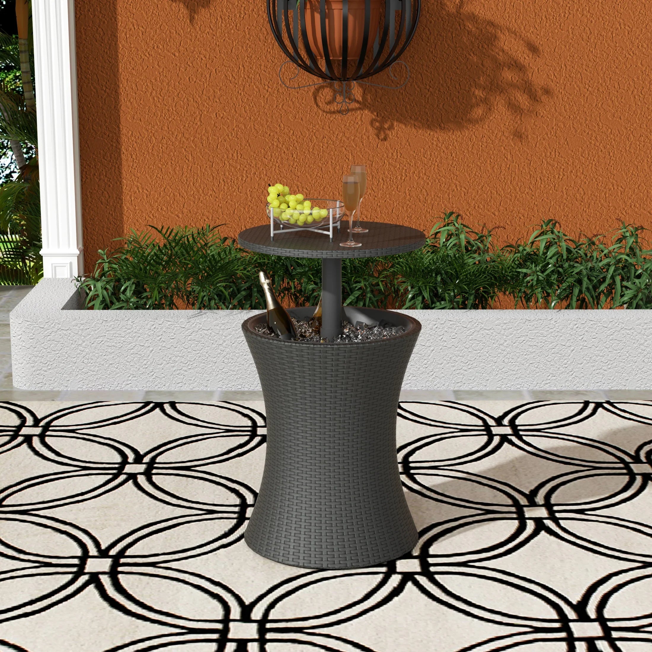 Wynston PE Rattan Wicker Adjustable Outdoor Bar Cooler Side Table