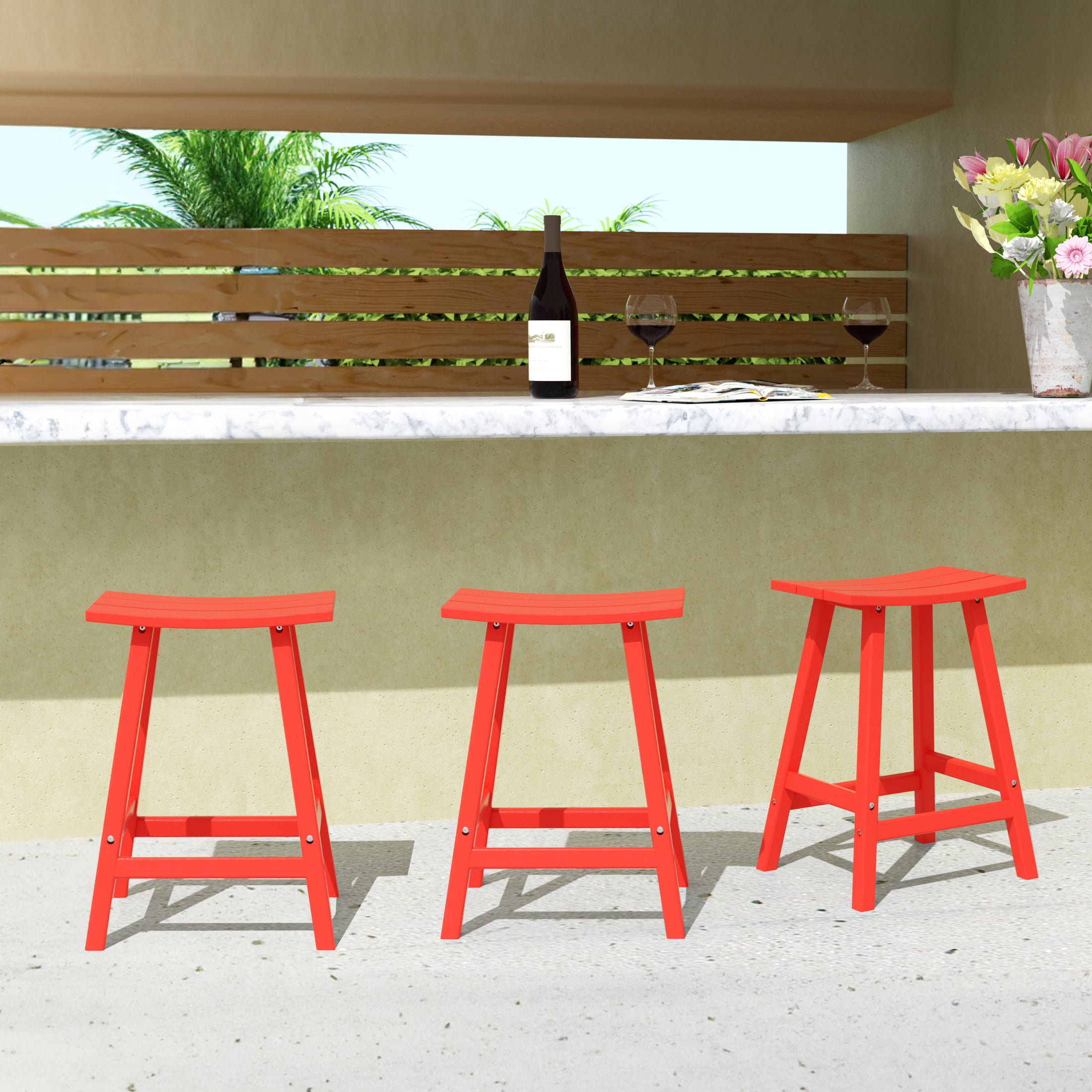 Paradise 24 Inch Counter High Saddle Stools (Set of 3)