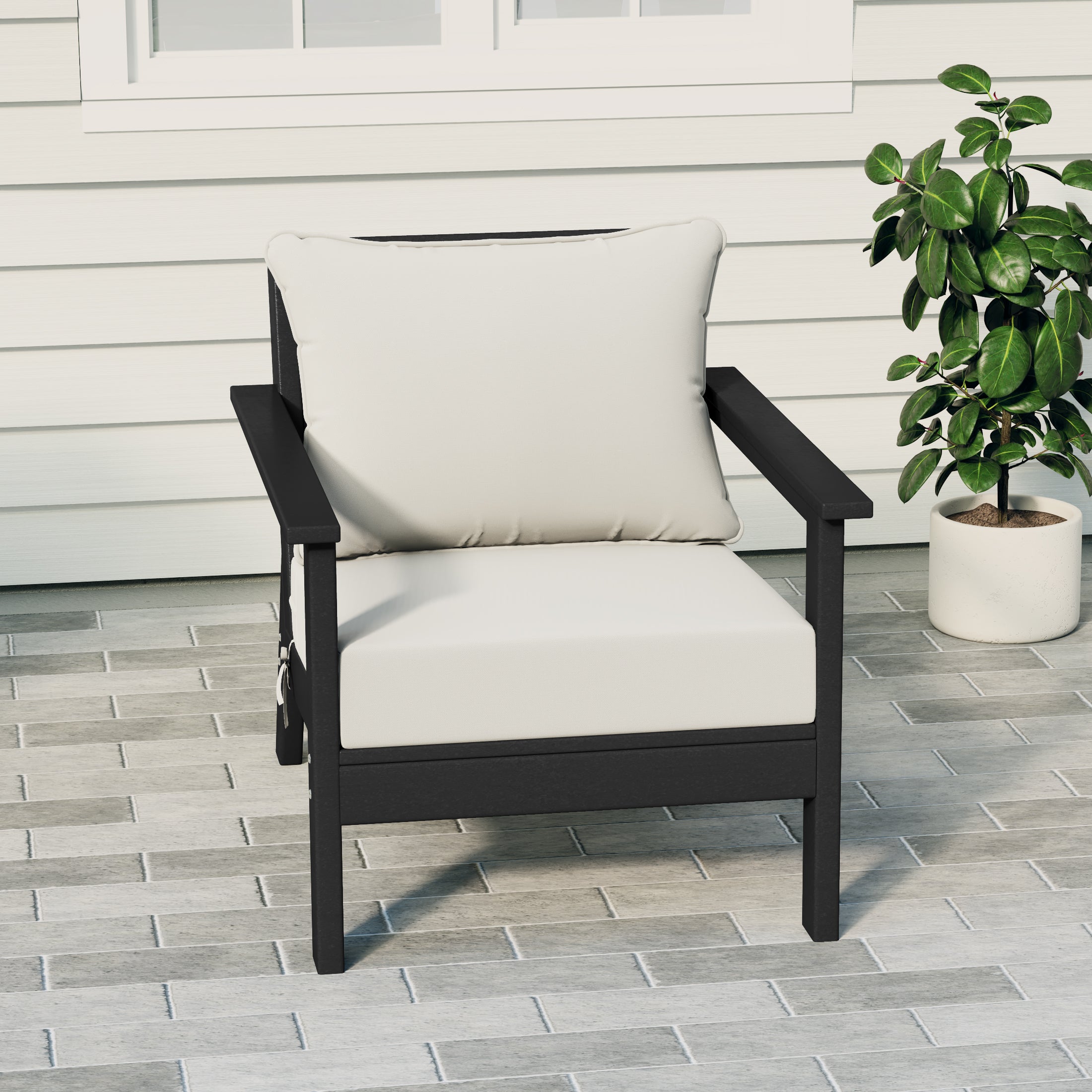 Portsmouth Outdoor Modern HDPE Patio Club Chair with Deep Seat Cushions