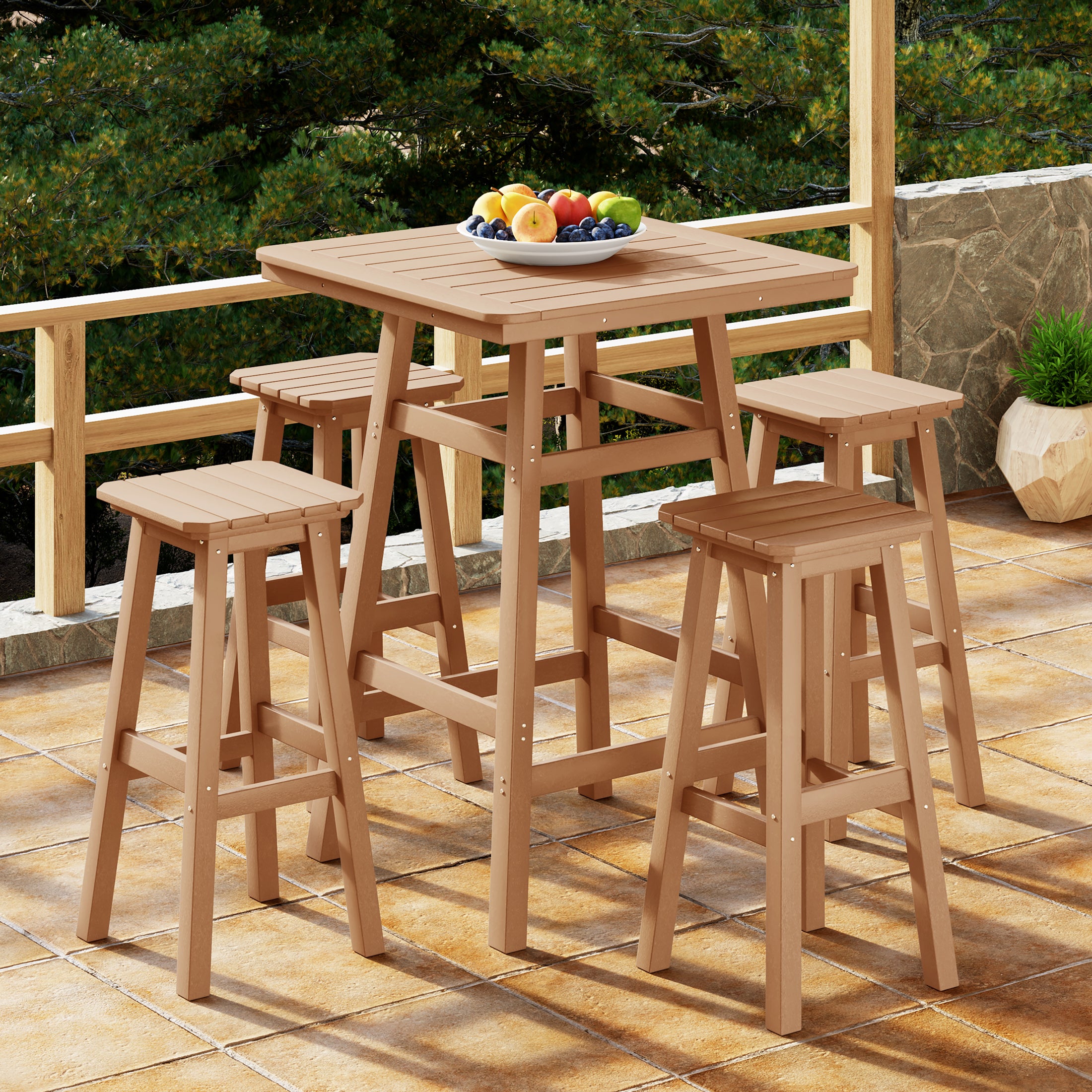Paradise 5-Piece HDPE Outdoor Patio Dining Bar Bistro Table Set with Bar Stools