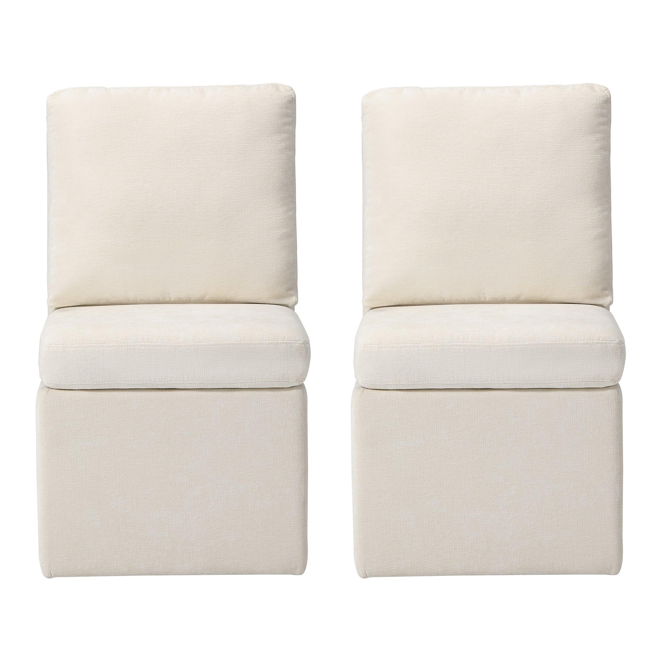 Danburry Modern Upholstered Chenille Armless Dining Chairs With Casters (Set of 2)