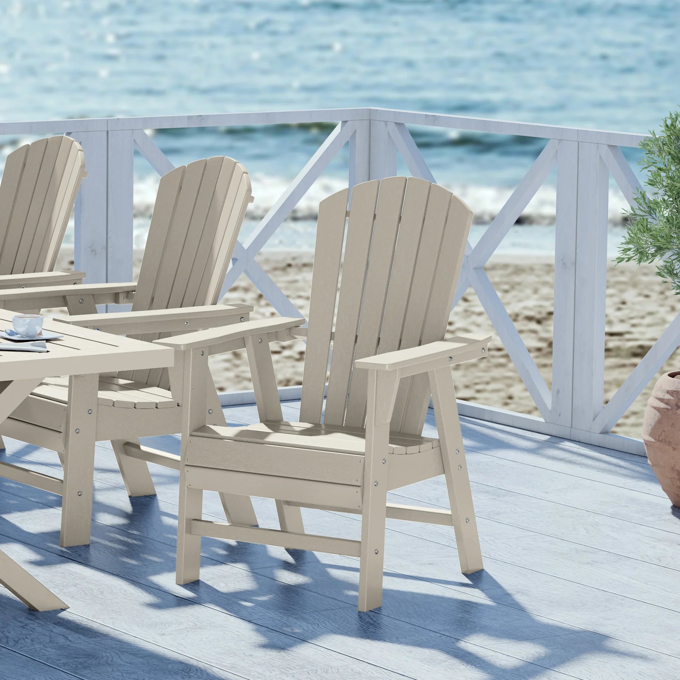 Portside Outdoor Patio Shell-back Adirondack Dining Chair Weather Resistant
