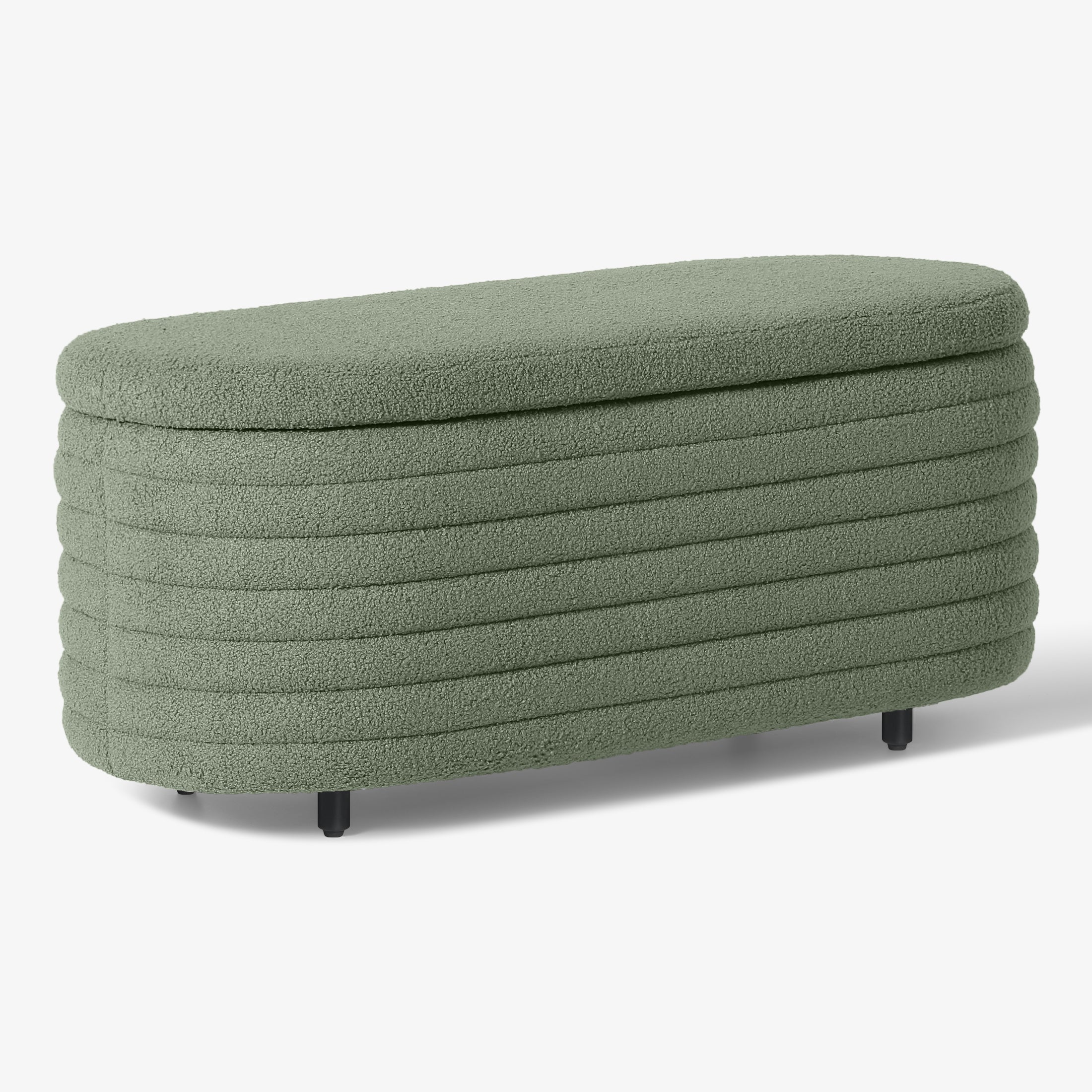 Celine 42" Wide Mid-Century Modern Upholstered Teddy Sherpa Tufted Oval Storage Ottoman Bench