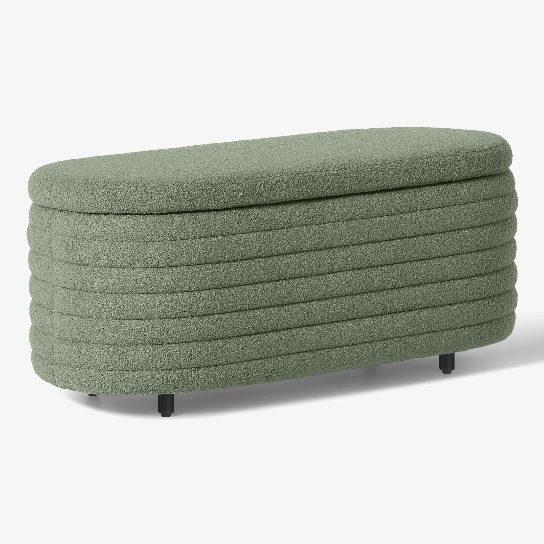 Celine 42" Wide Mid-Century Modern Upholstered Teddy Sherpa Tufted Oval Storage Ottoman Bench