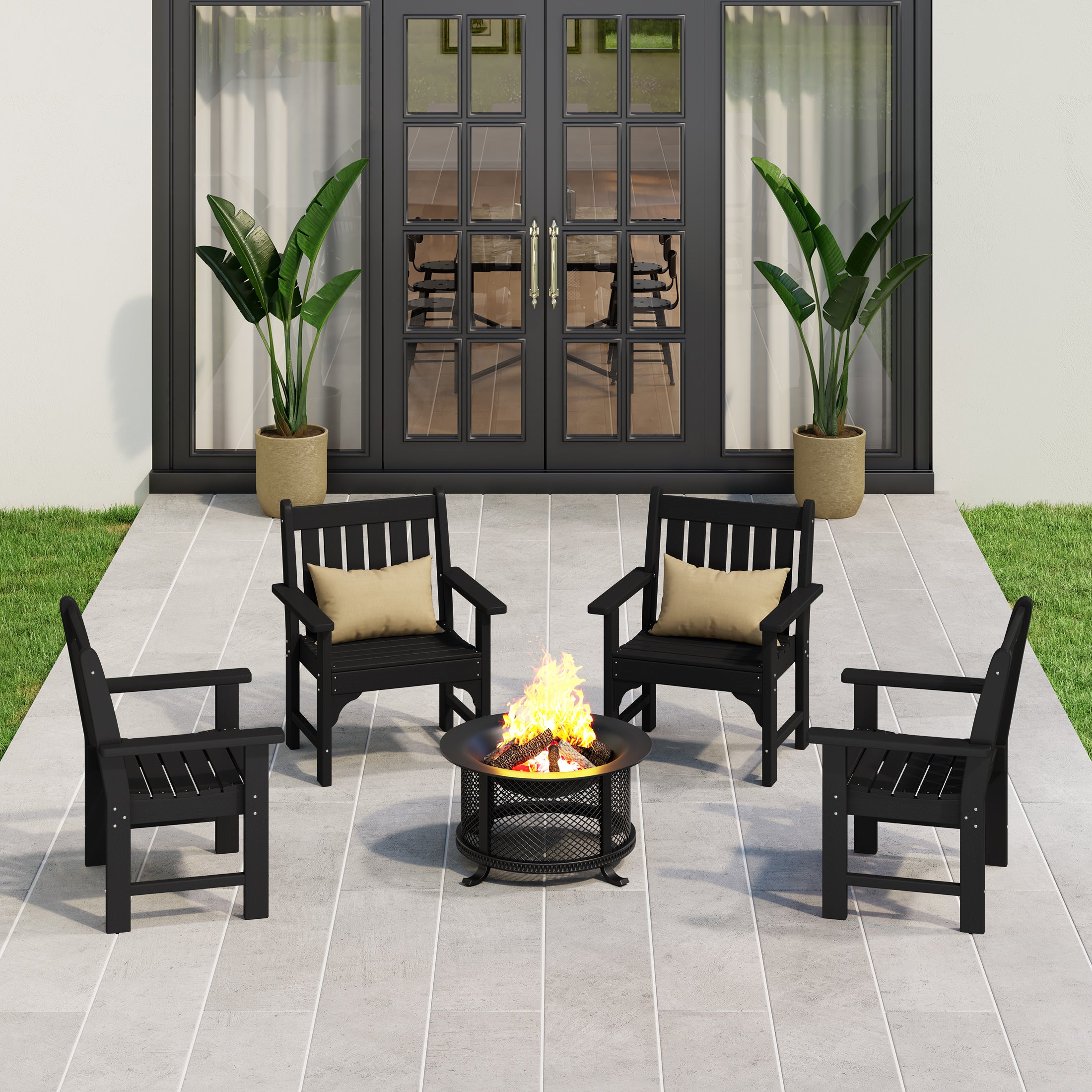 Paradise Outdoor Patio HDPE Adirondack Dining Arm Chairs (Set of 4)