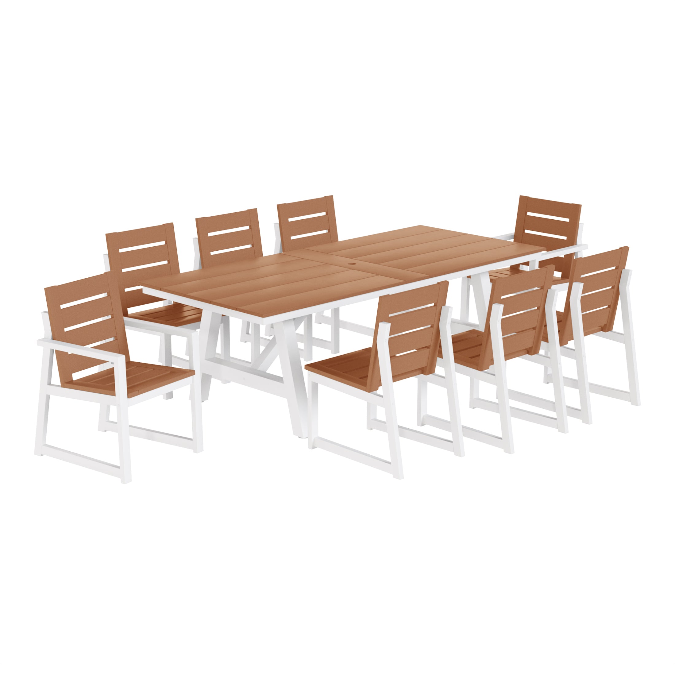 Stinson 9-Piece HDPE Outdoor Furniture Patio Dining Table With Umbrella Hole and Chairs Set For 8