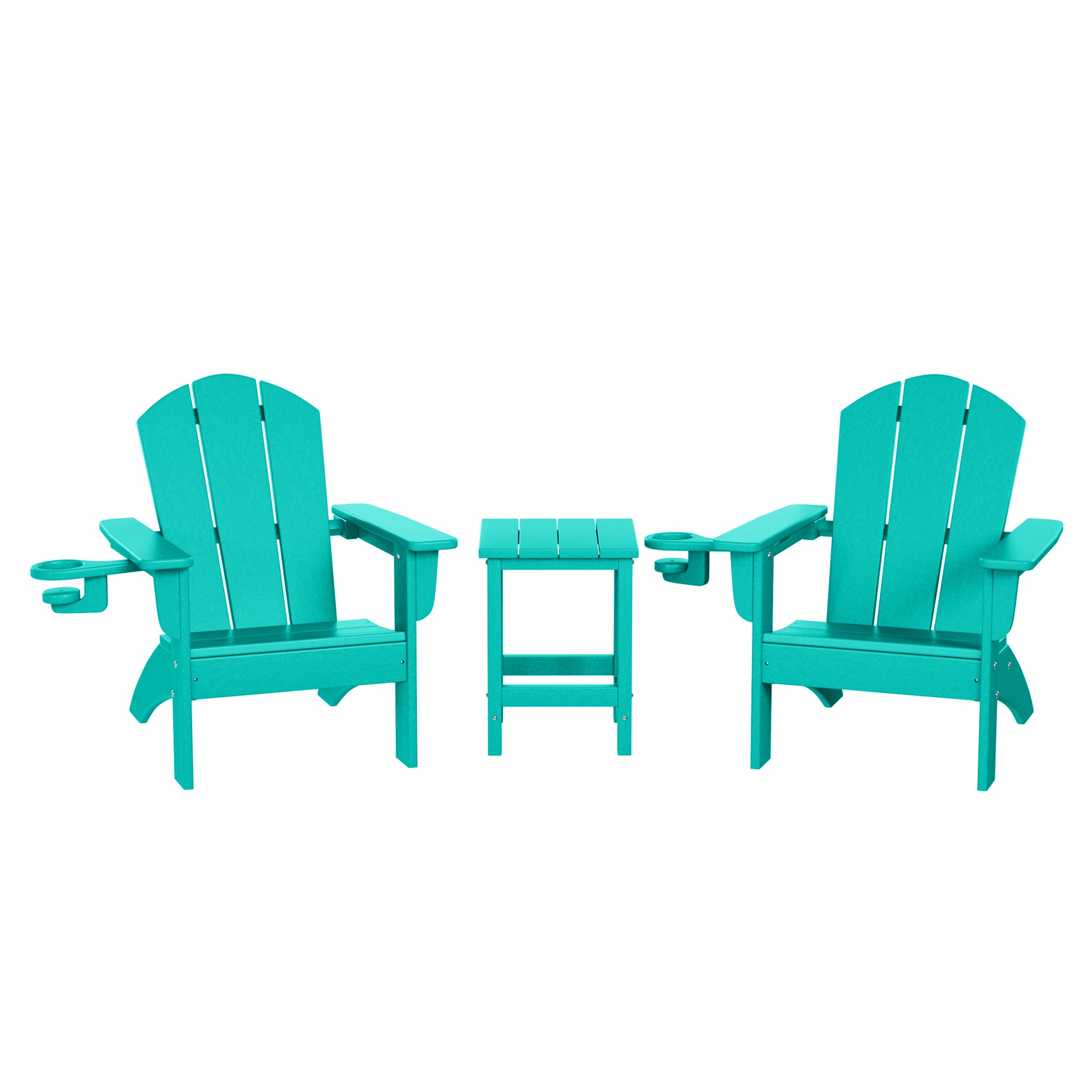 Paradise 3-Piece Kids HDPE Adirondack Chairs Set with Square Side Table and Cup Holders