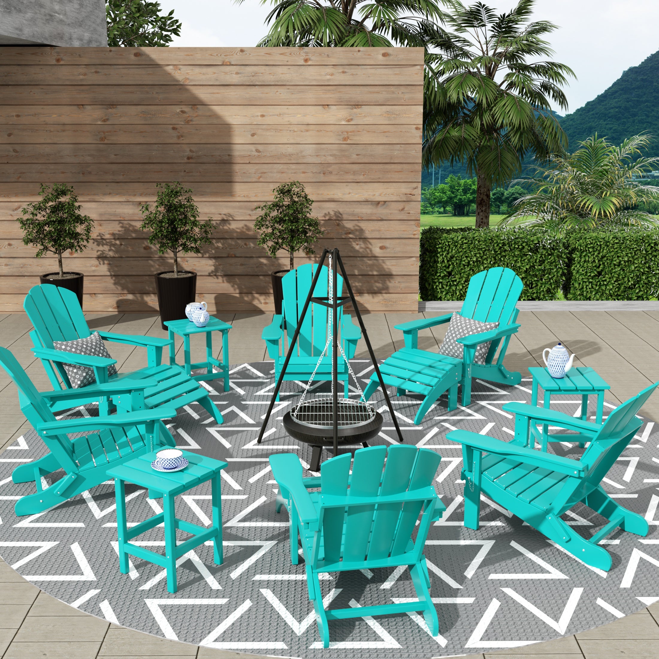 Paradise 12-Piece Outdoor Folding Poly Adirondack Chair With Ottoman And Side Table
