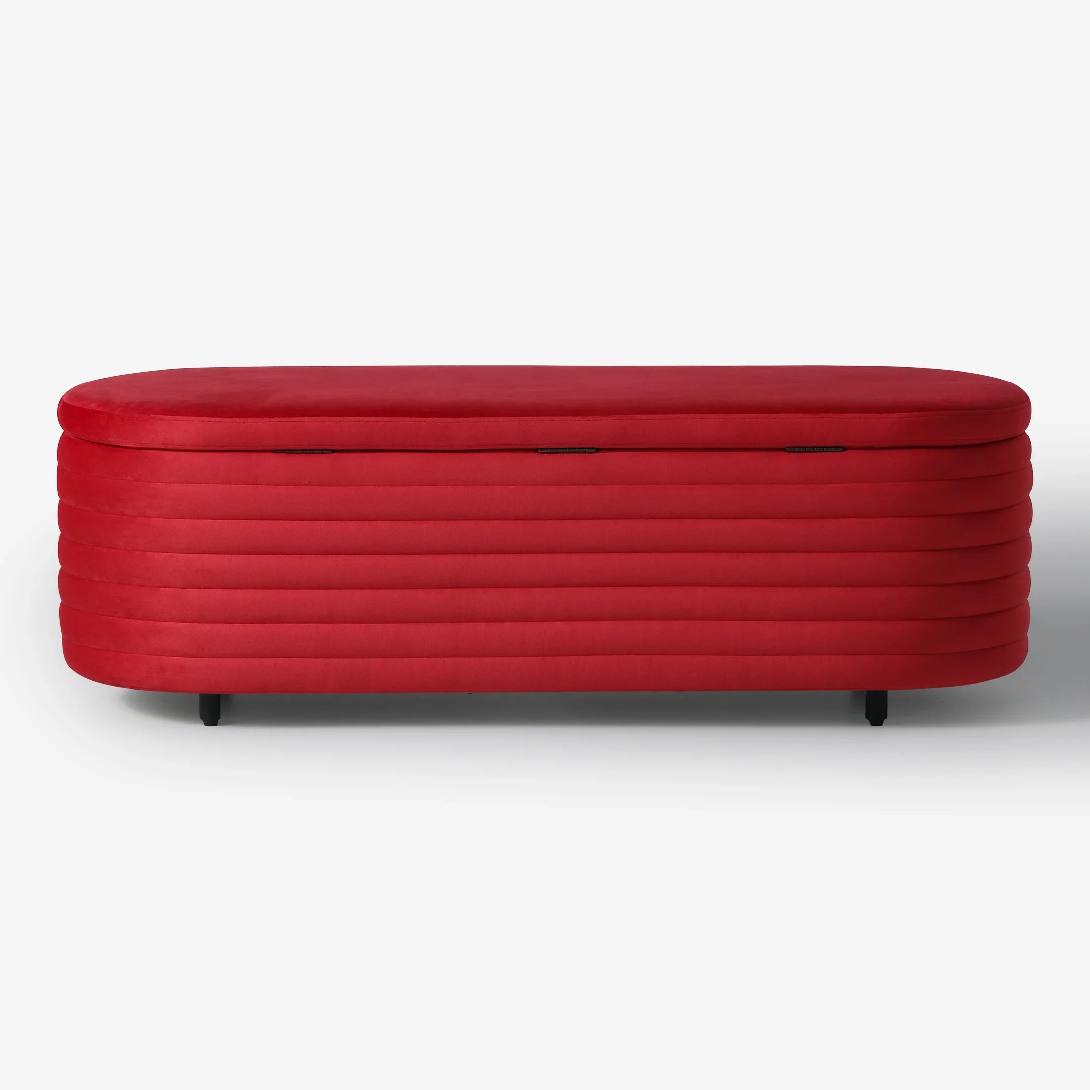 Alaia 54" Wide Mid-Century Modern Upholstered Velvet Tufted Oval Storage Ottoman Bench