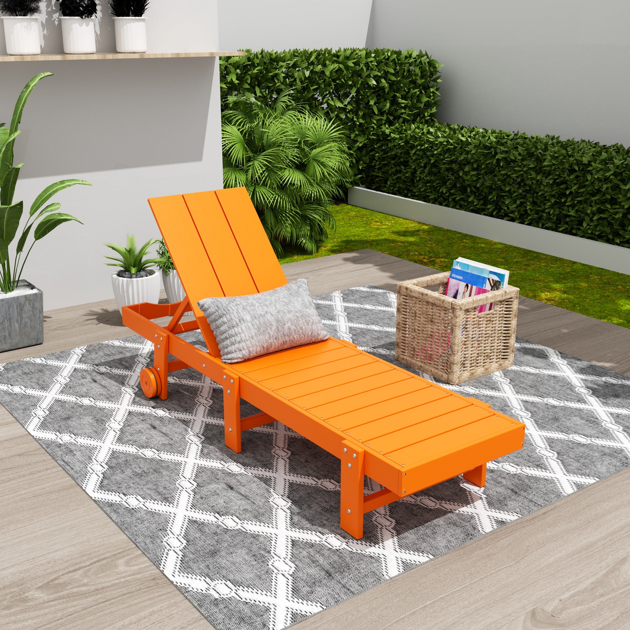 Palms Modern Poly Reclining Chaise Lounge With Wheels