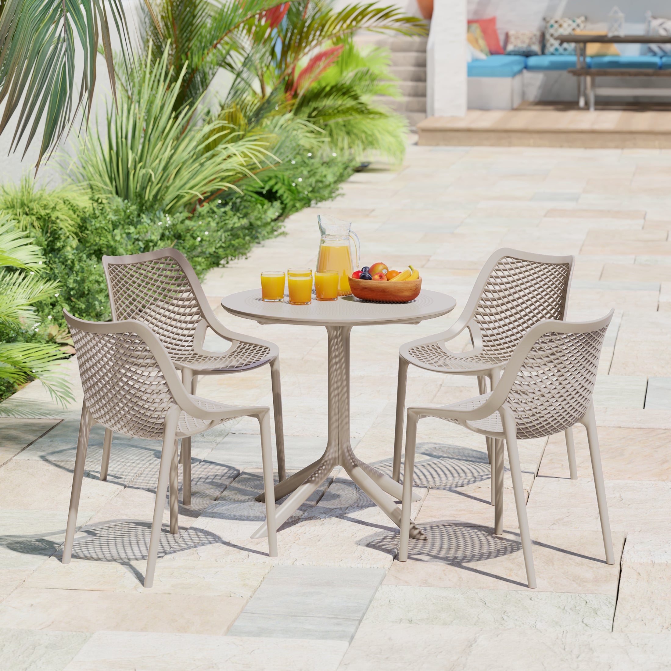 Sunshine 5-Piece Modern Round Patio Dining Table Set with Stackable Patio Dining Chairs