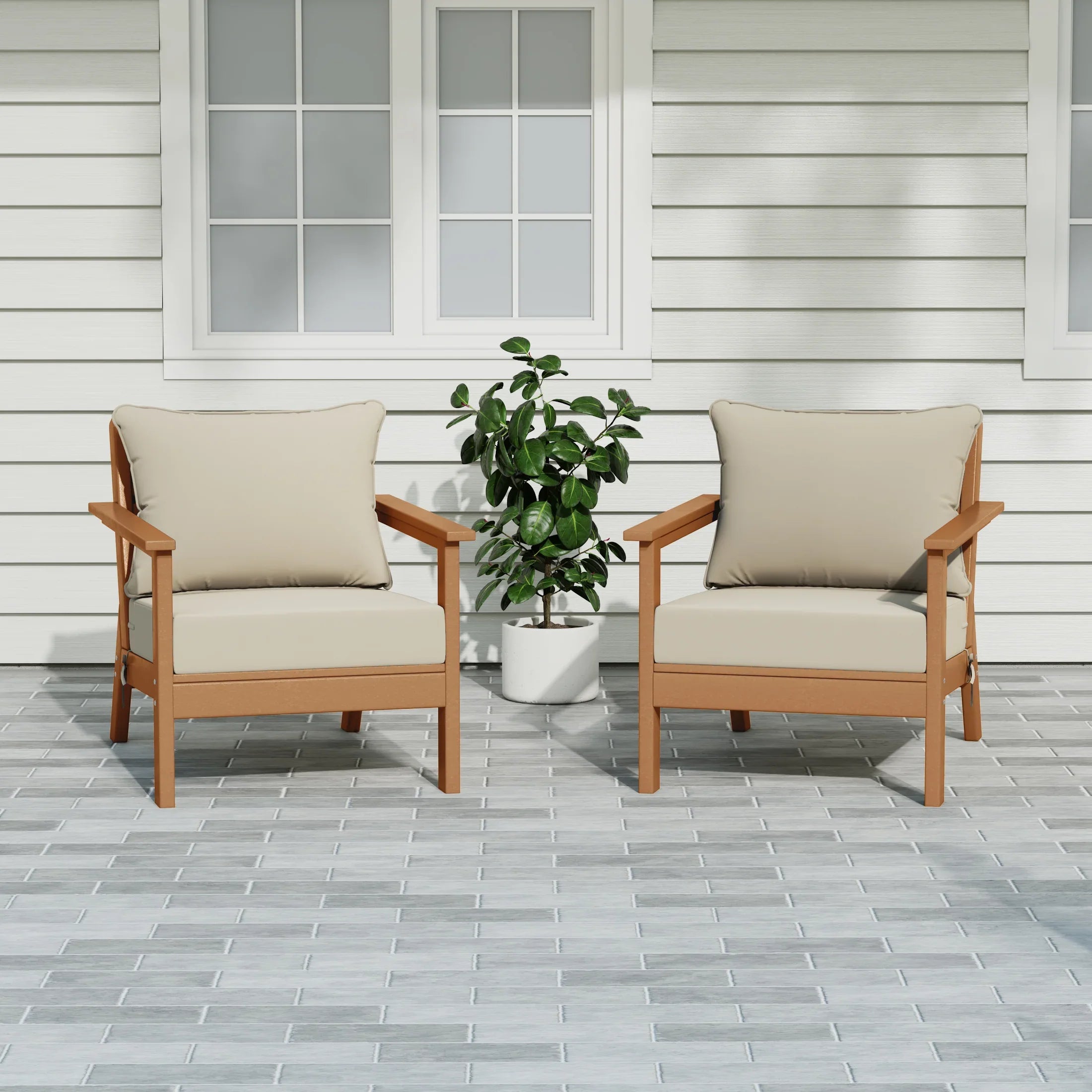 Portsmouth Outdoor Modern HDPE Patio Club Chairs with Deep Seat Cushions (Set of 2)