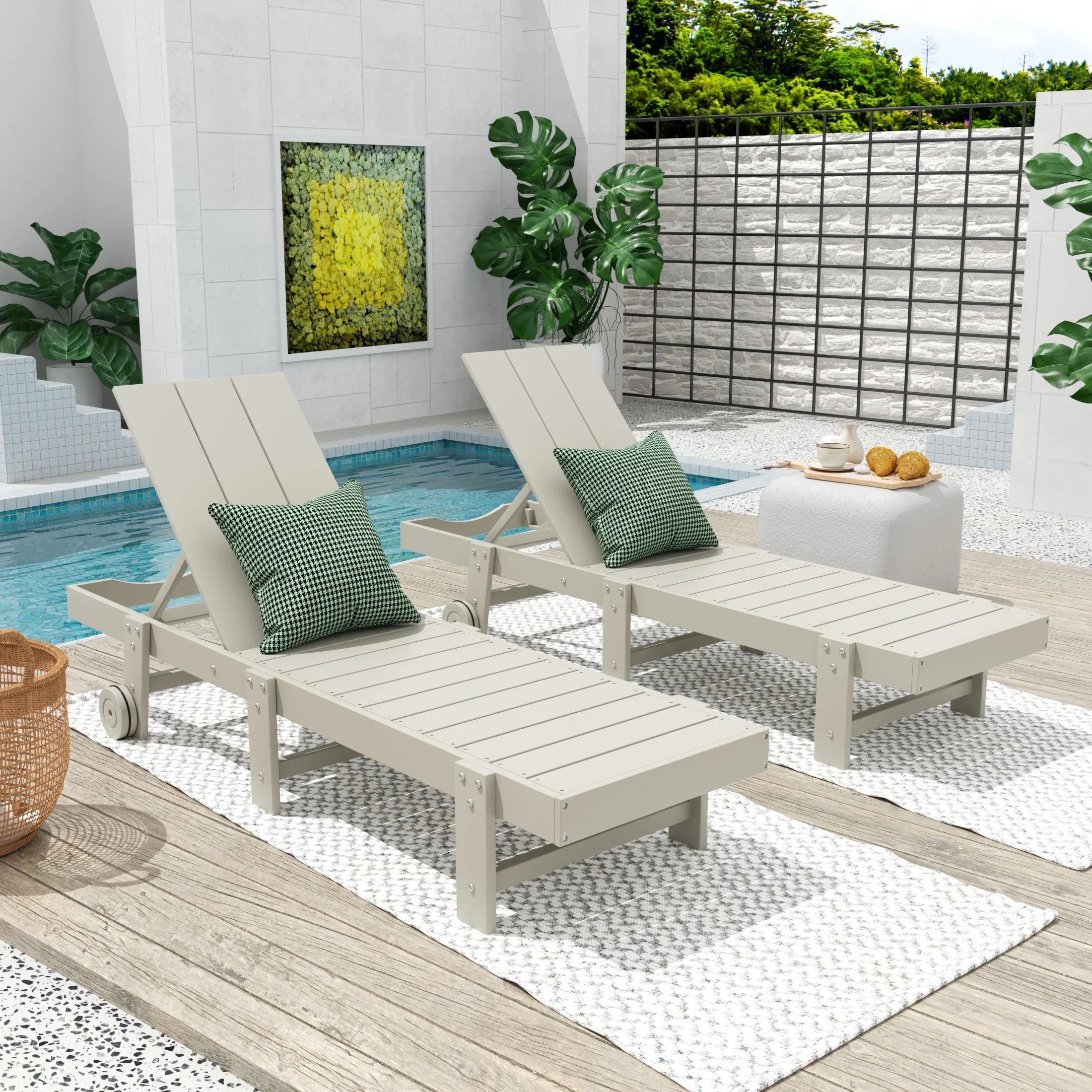 Palms Modern Poly Reclining Chaise Lounge With Wheels