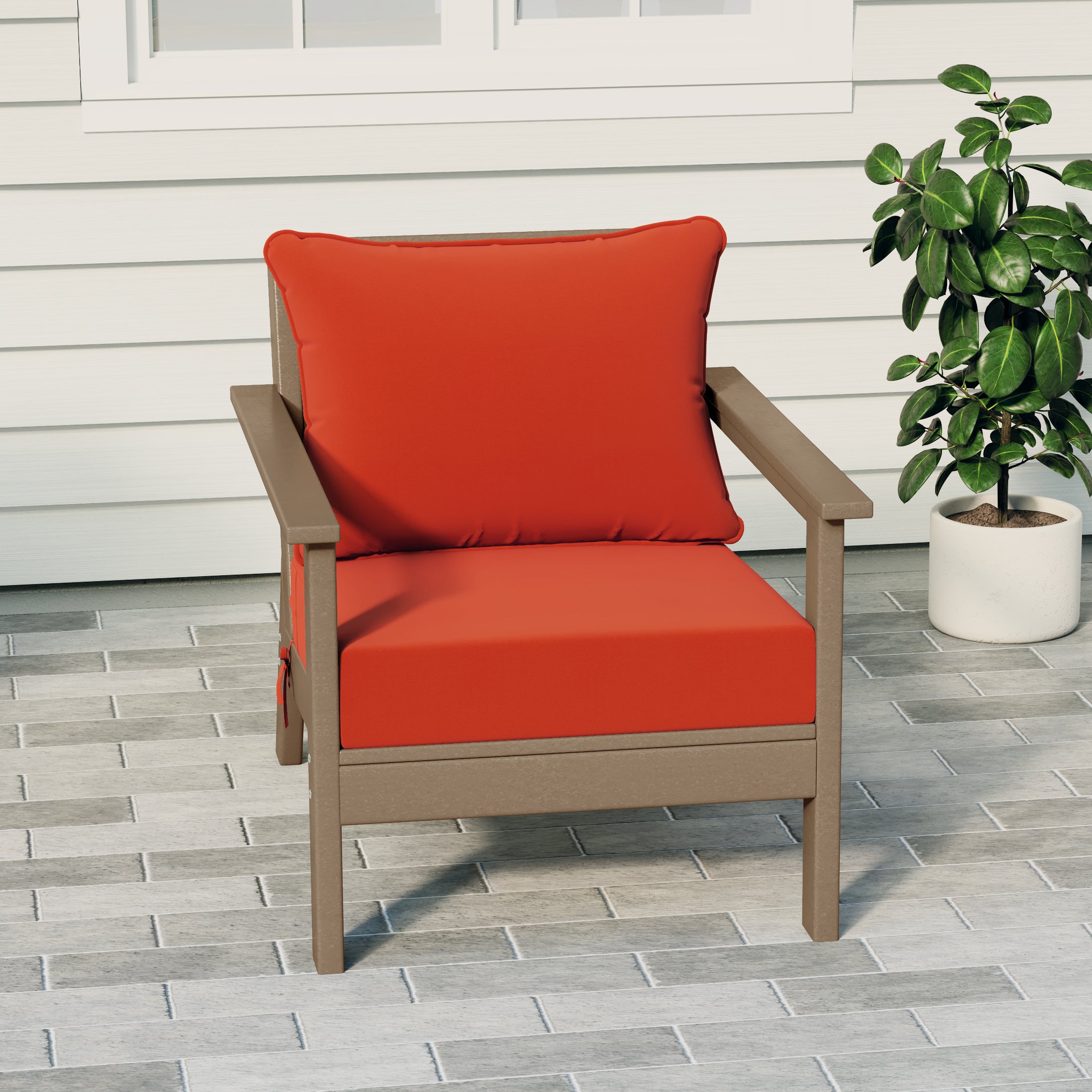 Portsmouth Outdoor Modern HDPE Patio Club Chair with Deep Seat Cushions