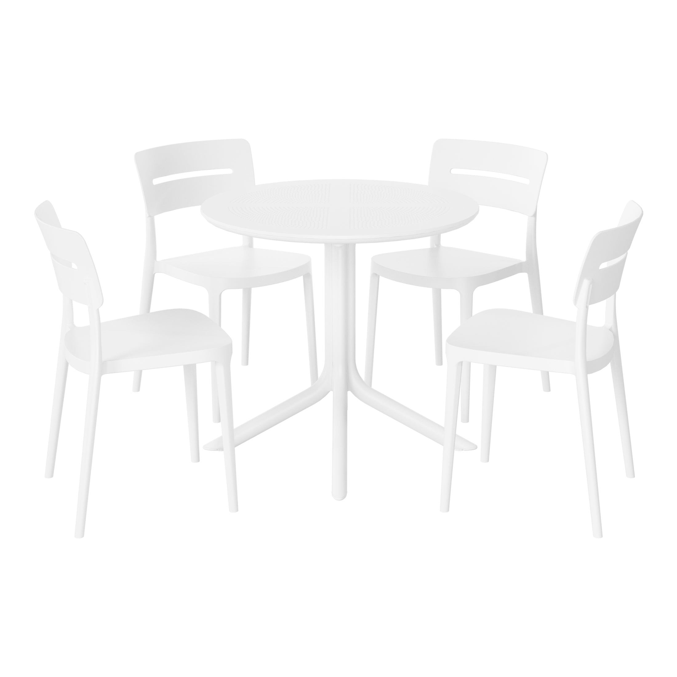 Sunshine Modern 5-Piece Resin Round Patio Dining Table Set with Stackable Patio Dining Chairs