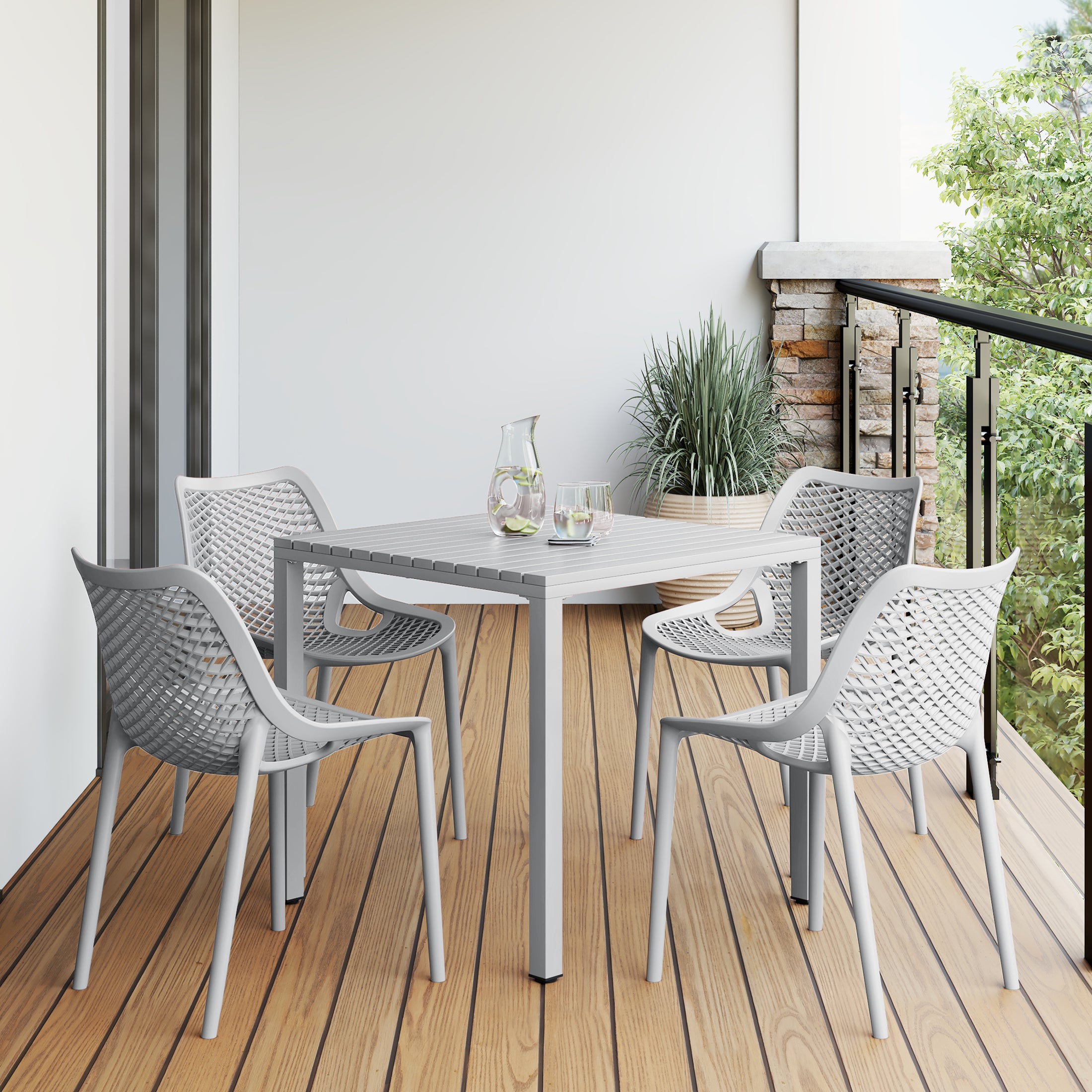Sunshine 5-Piece Outdoor Patio Metal Frame Dining Table Set with Stackable Patio Dining Chairs