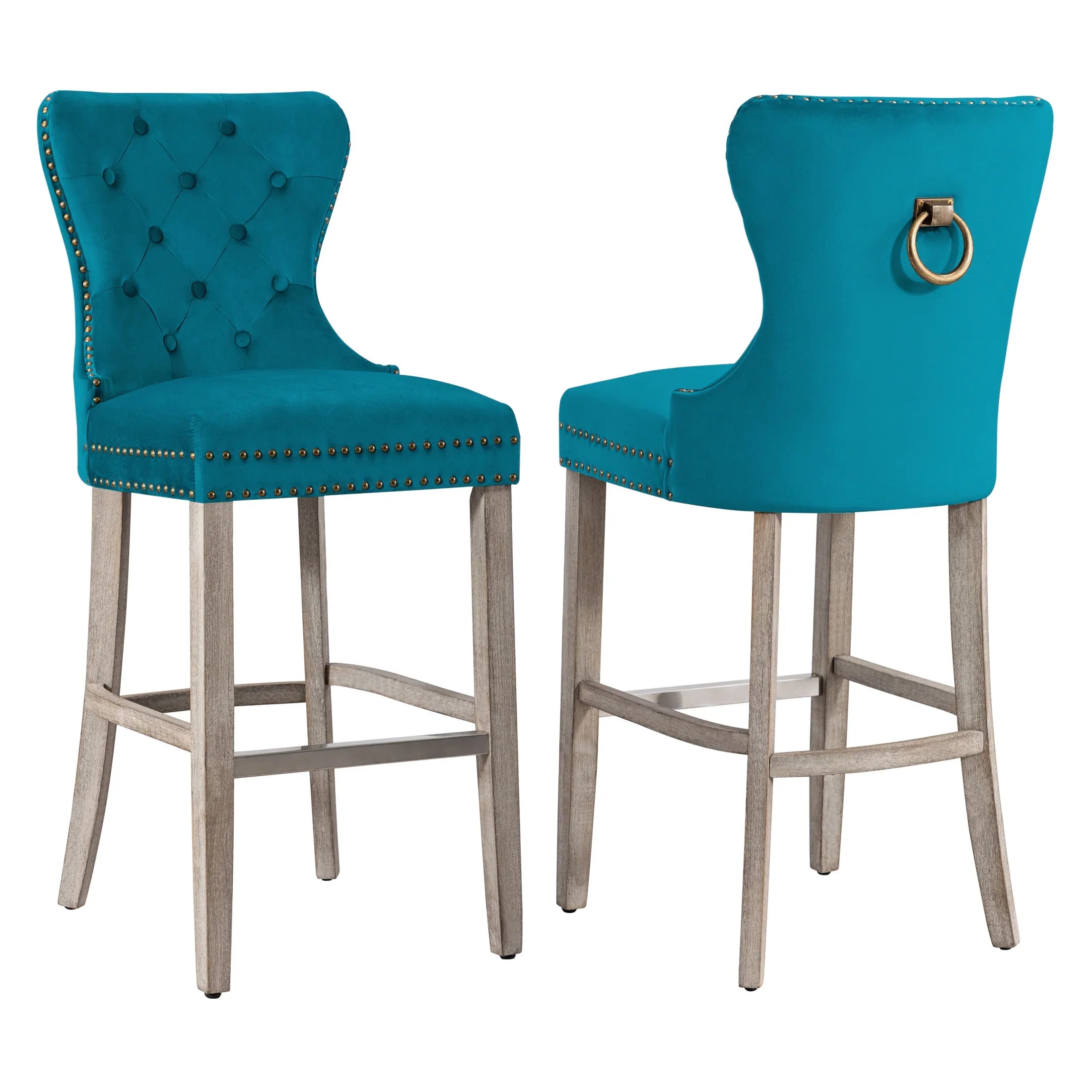Hank 29" Tufted Velvet Bar Stool (Set of 2), Antique Gray