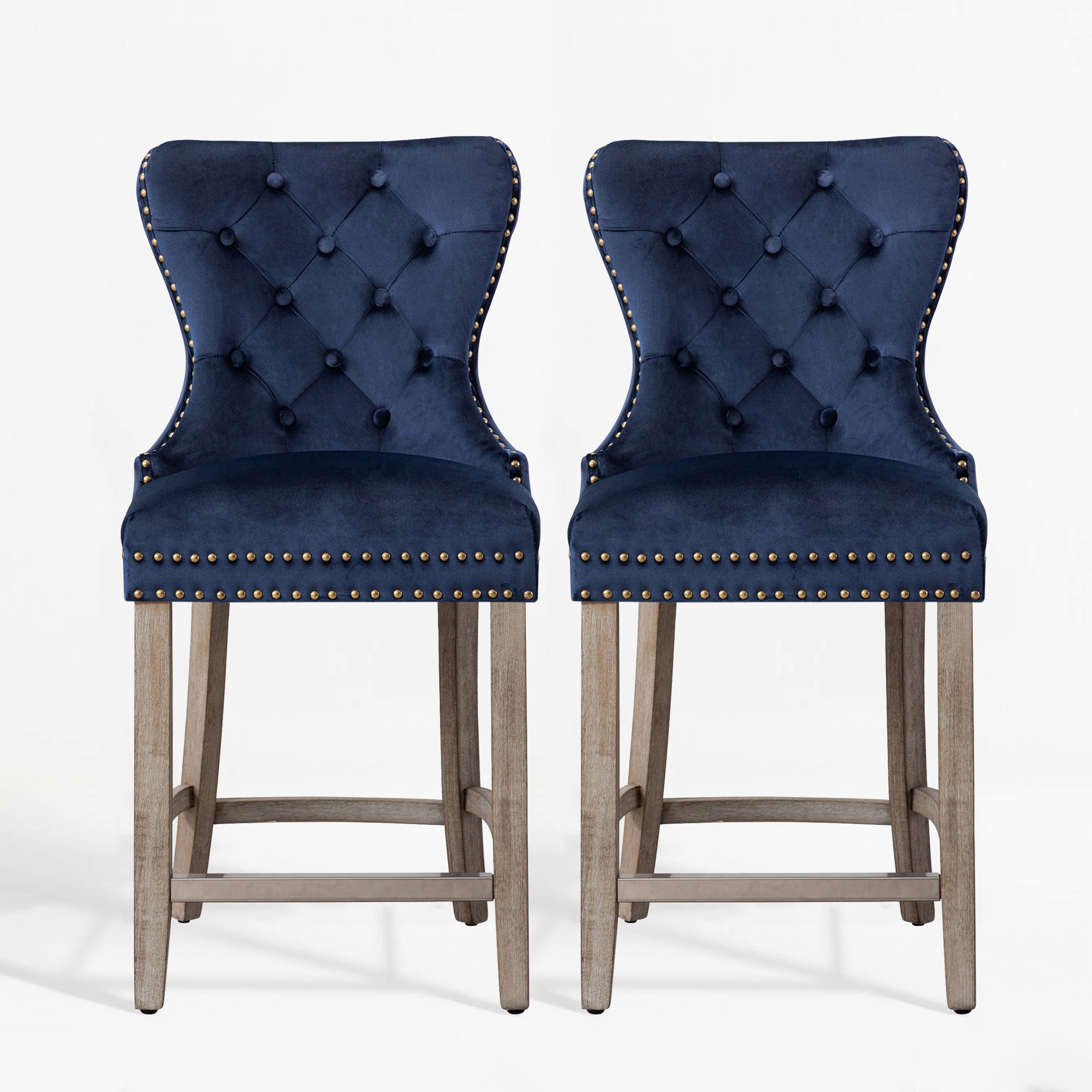 Hank 24" Tufted Velvet Counter Stool (Set of 2), Antique Gray