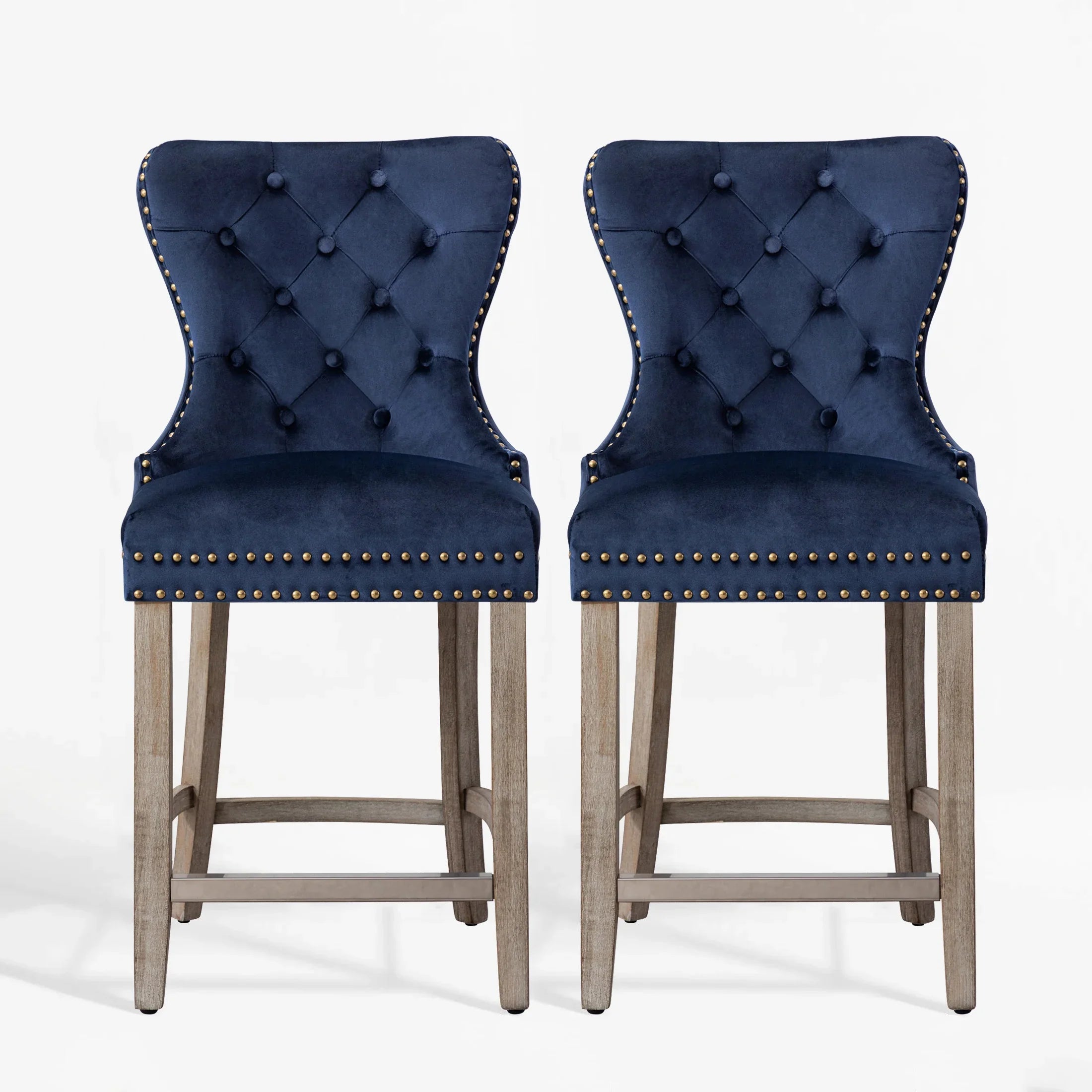 Hank 24" Tufted Velvet Counter Stool (Set of 2), Antique Gray