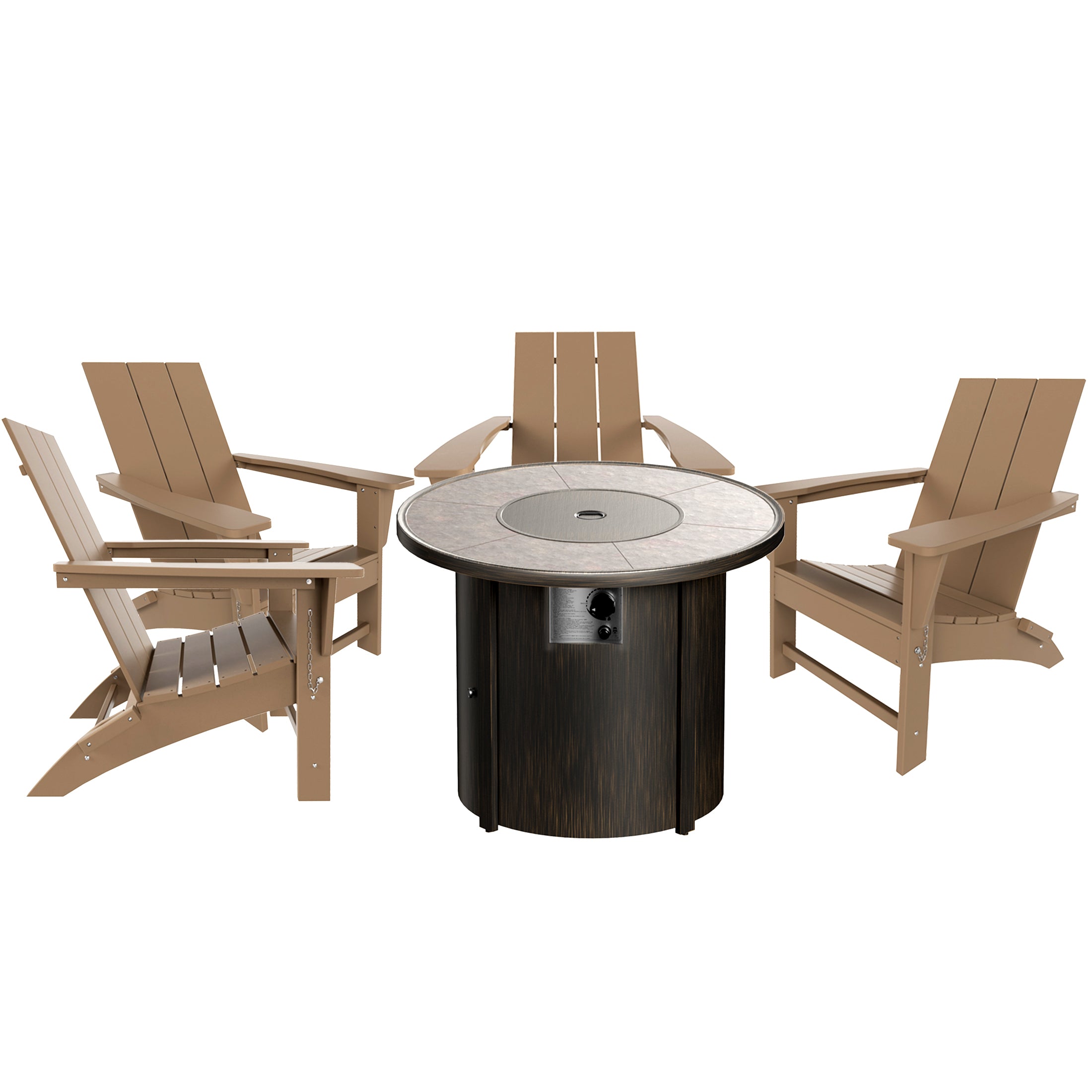 Palms Modern Folding Poly Adirondack Chair With Round Fire Pit Table