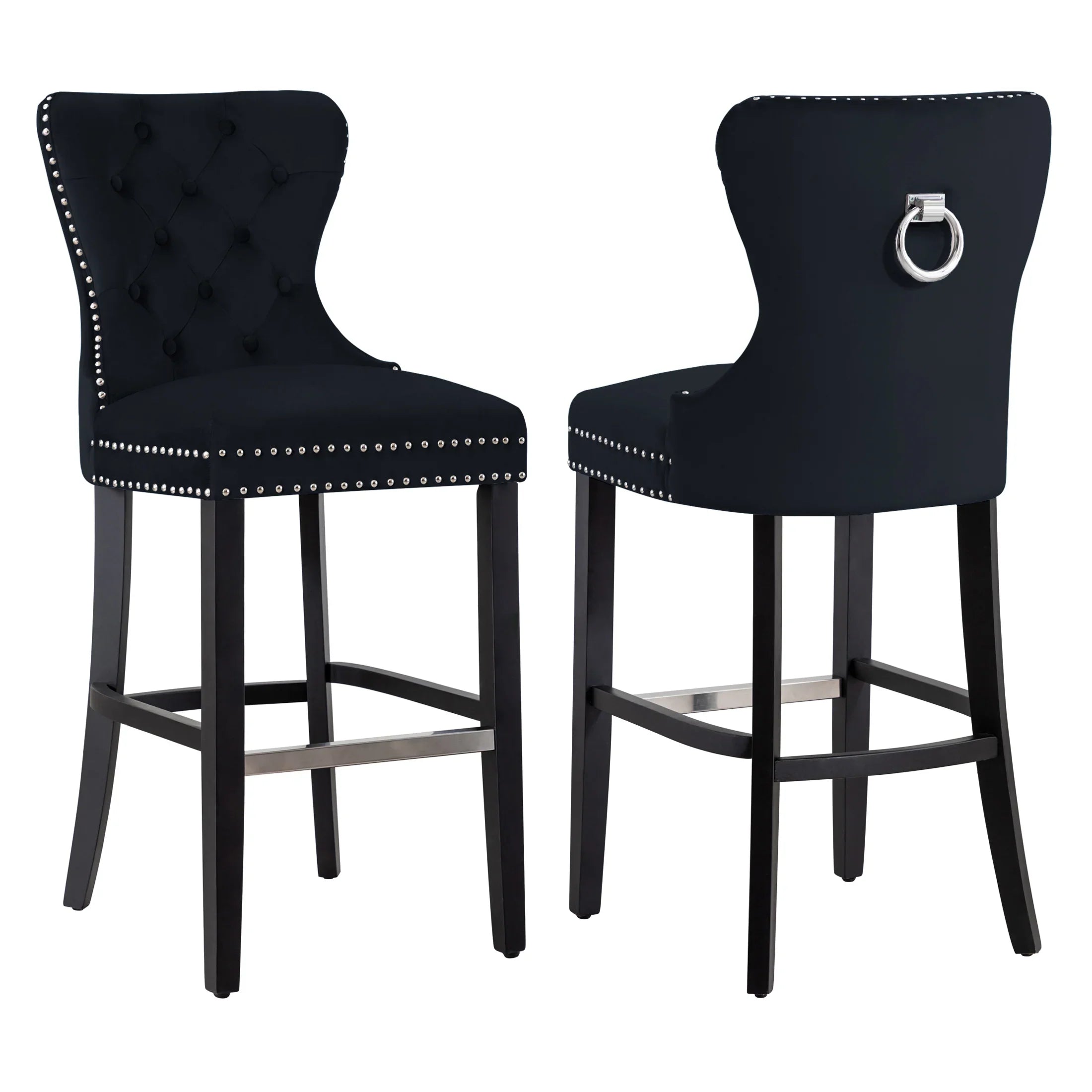 Hank 29" Tufted Velvet Bar Stool (Set of 2), Black