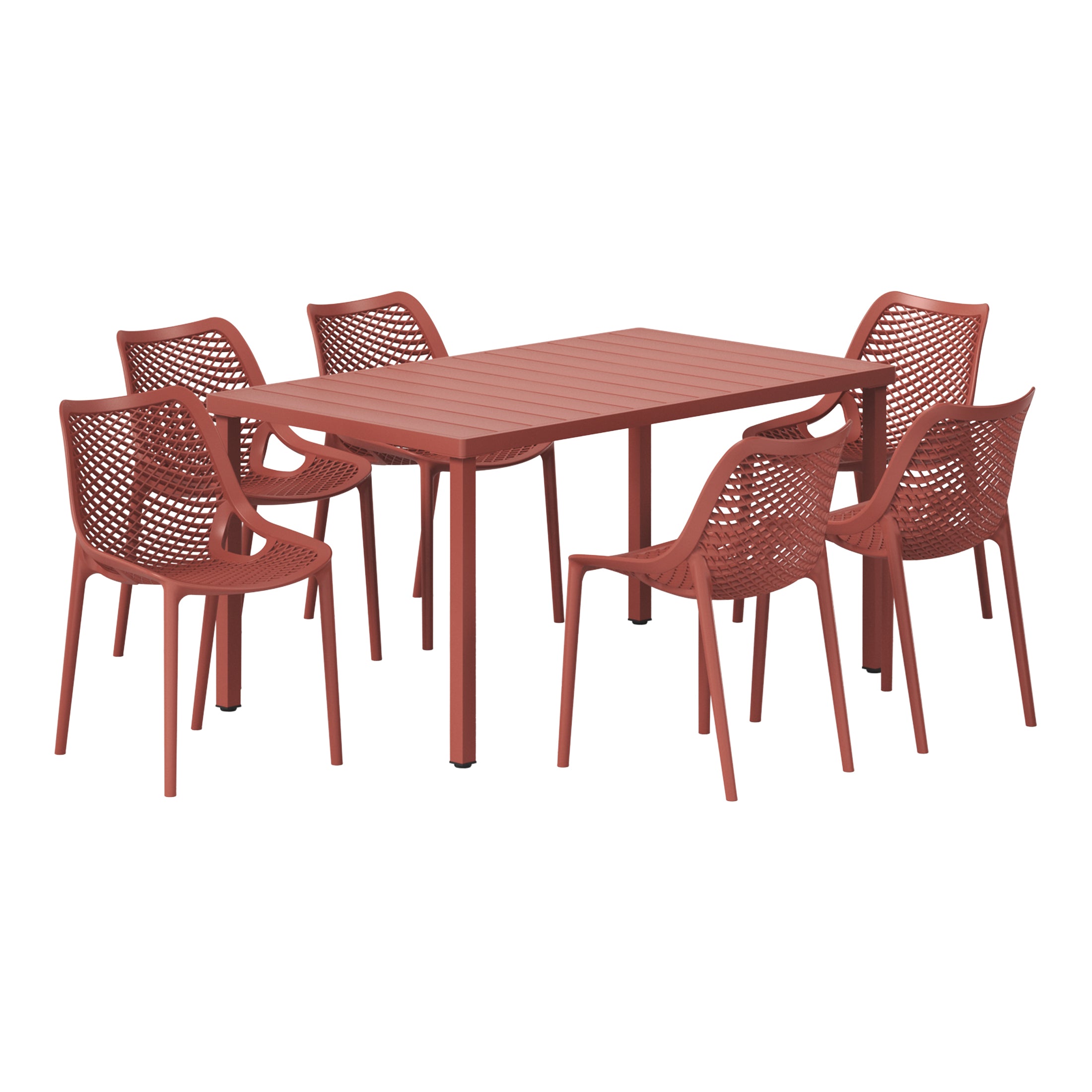 Sunshine 7-Piece Outdoor Metal Patio Dining Table Set With Stackable Patio Chairs