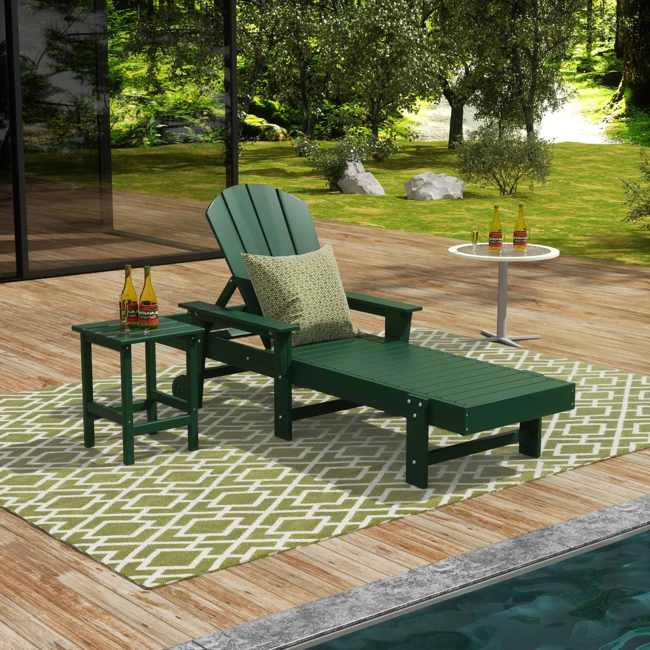 Paradise 2 Piece Adirondack Poly Reclining Chaise Lounge With Arms & Wheels
