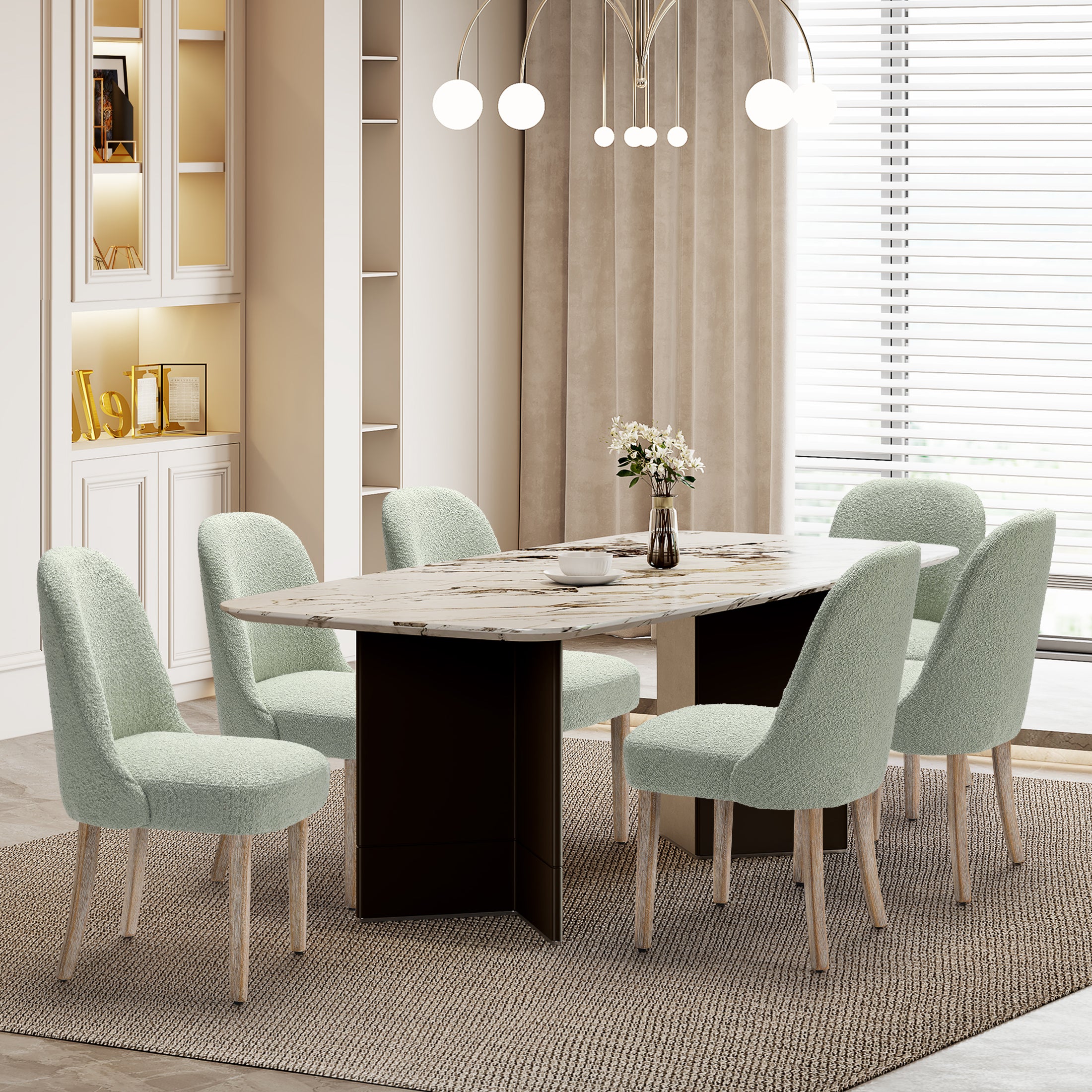 Amélie Mid-Century Modern Upholstered Boucle Dining Chair (Set of 6)