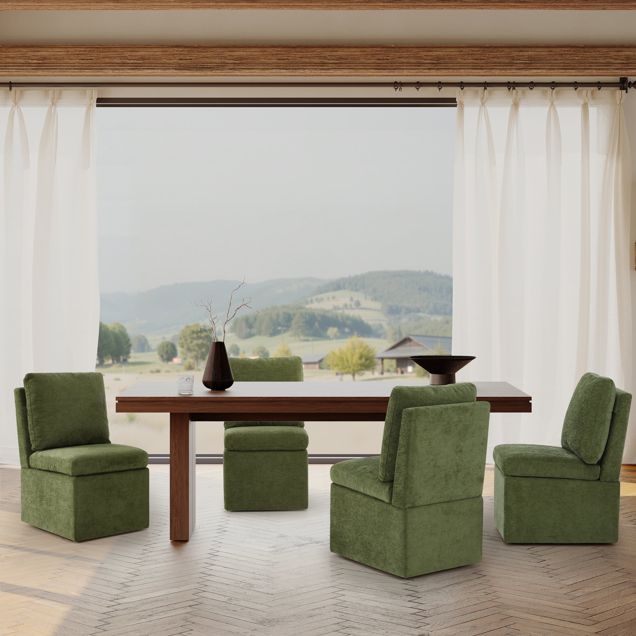 Danburry Modern Upholstered Chenille Armless Dining Chairs With Casters (Set of 4)