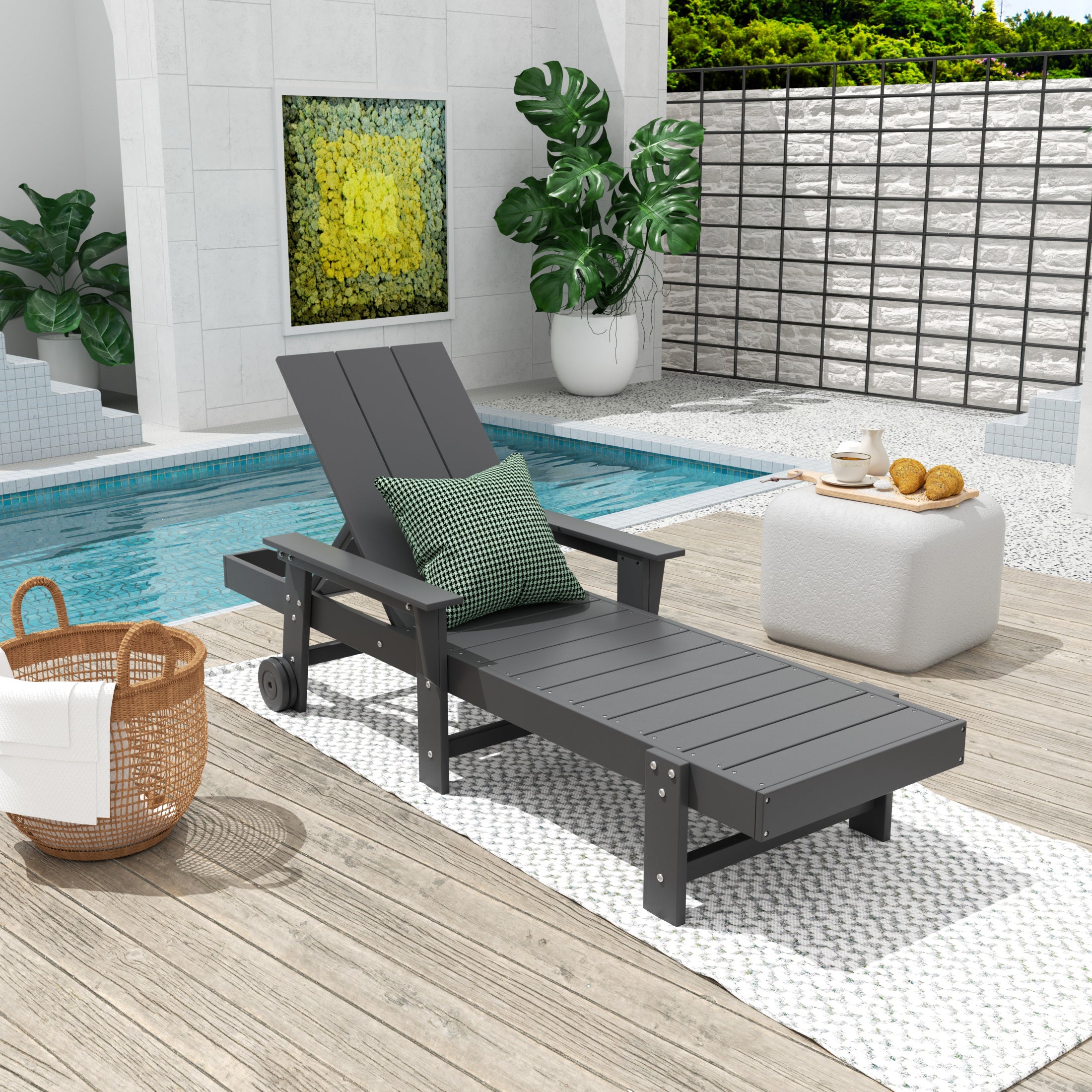Palms Modern Reclining Chaise Lounge With Arms & Wheels