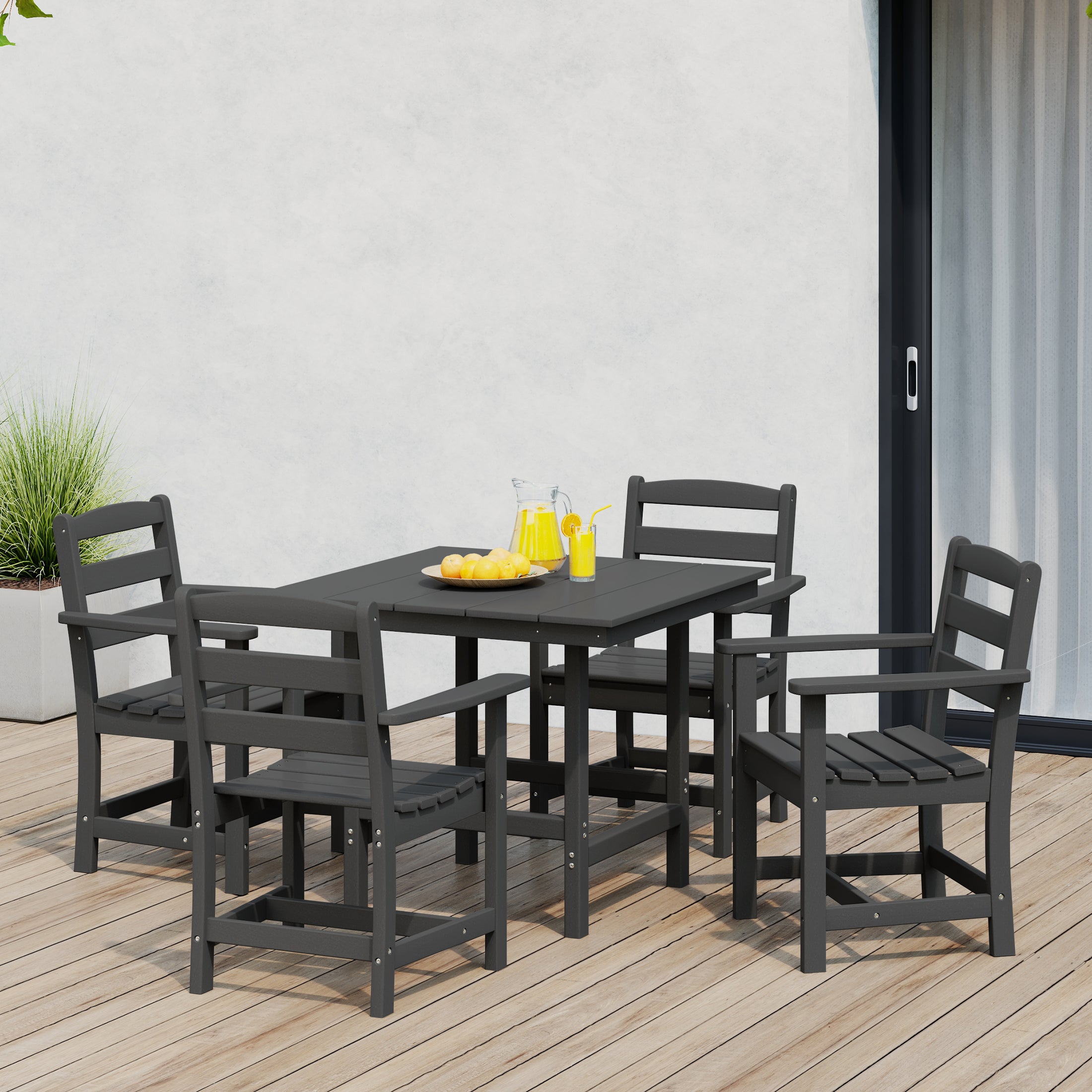 Palms 5-Piece HDPE Outdoor Square Patio Dining Table Set with Armchairs