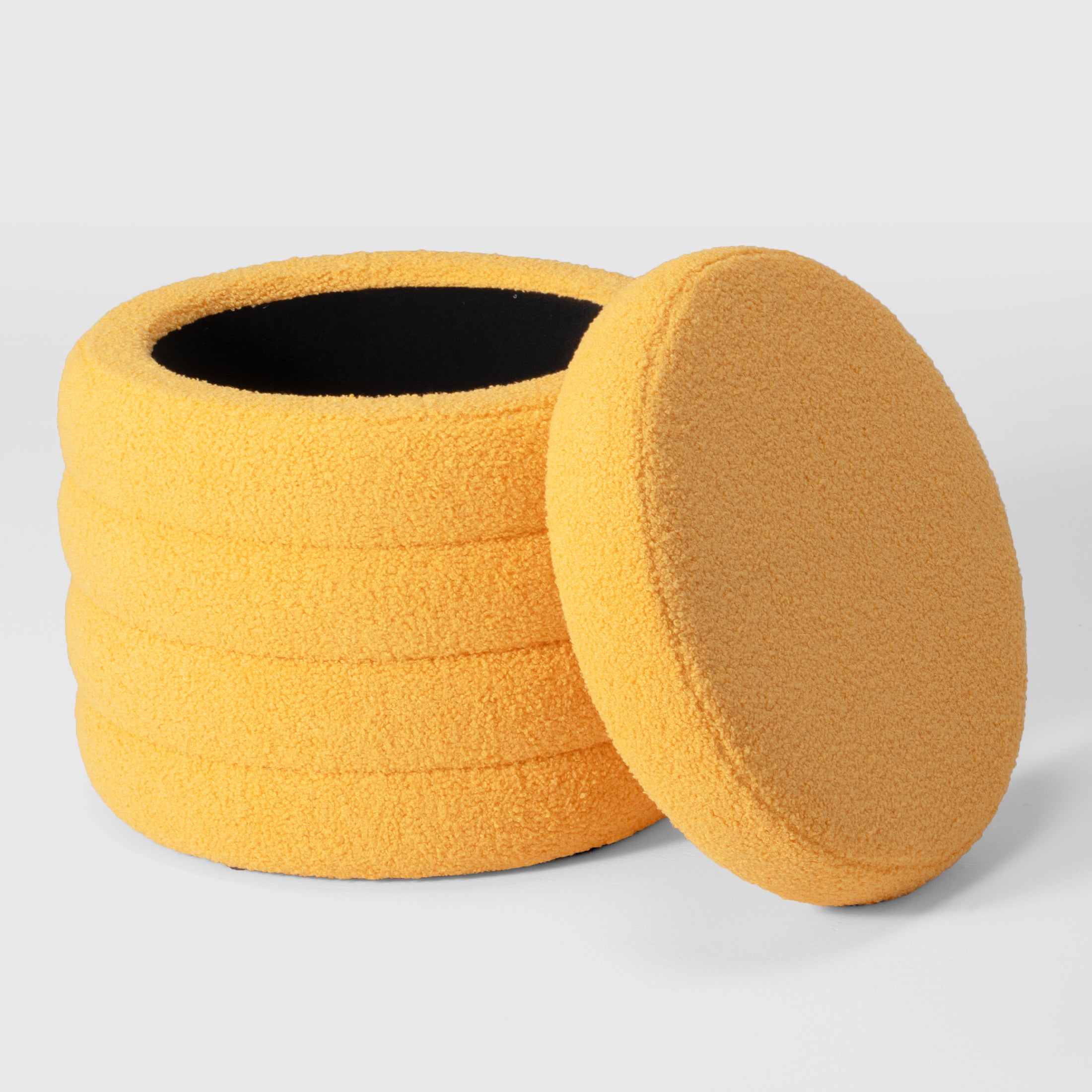 Celine Mid-Century Modern Faux Sherpa Round Storage Ottoman