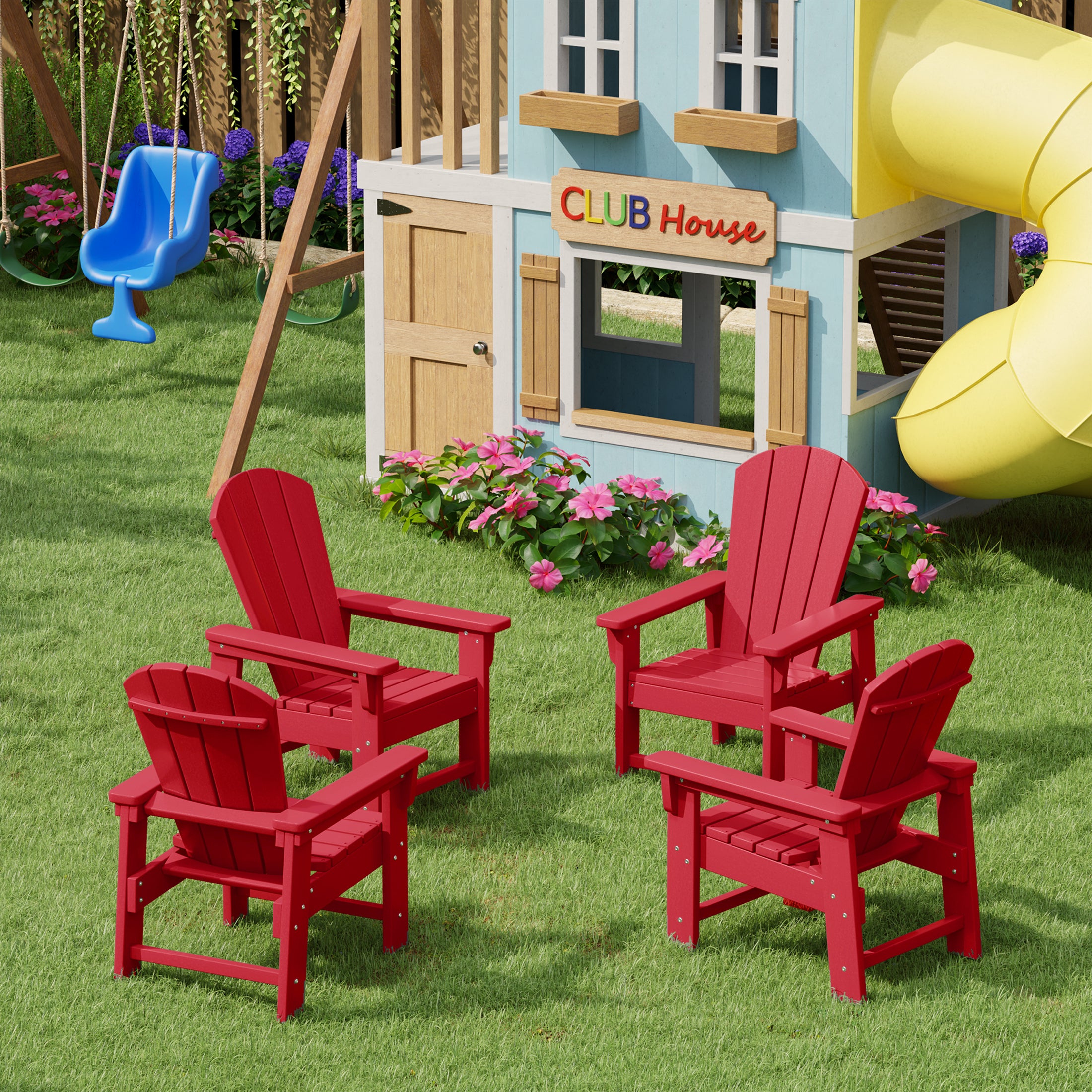 Paradise Kids Outdoor Adirondack Plastic Patio Chair (Set of 4)