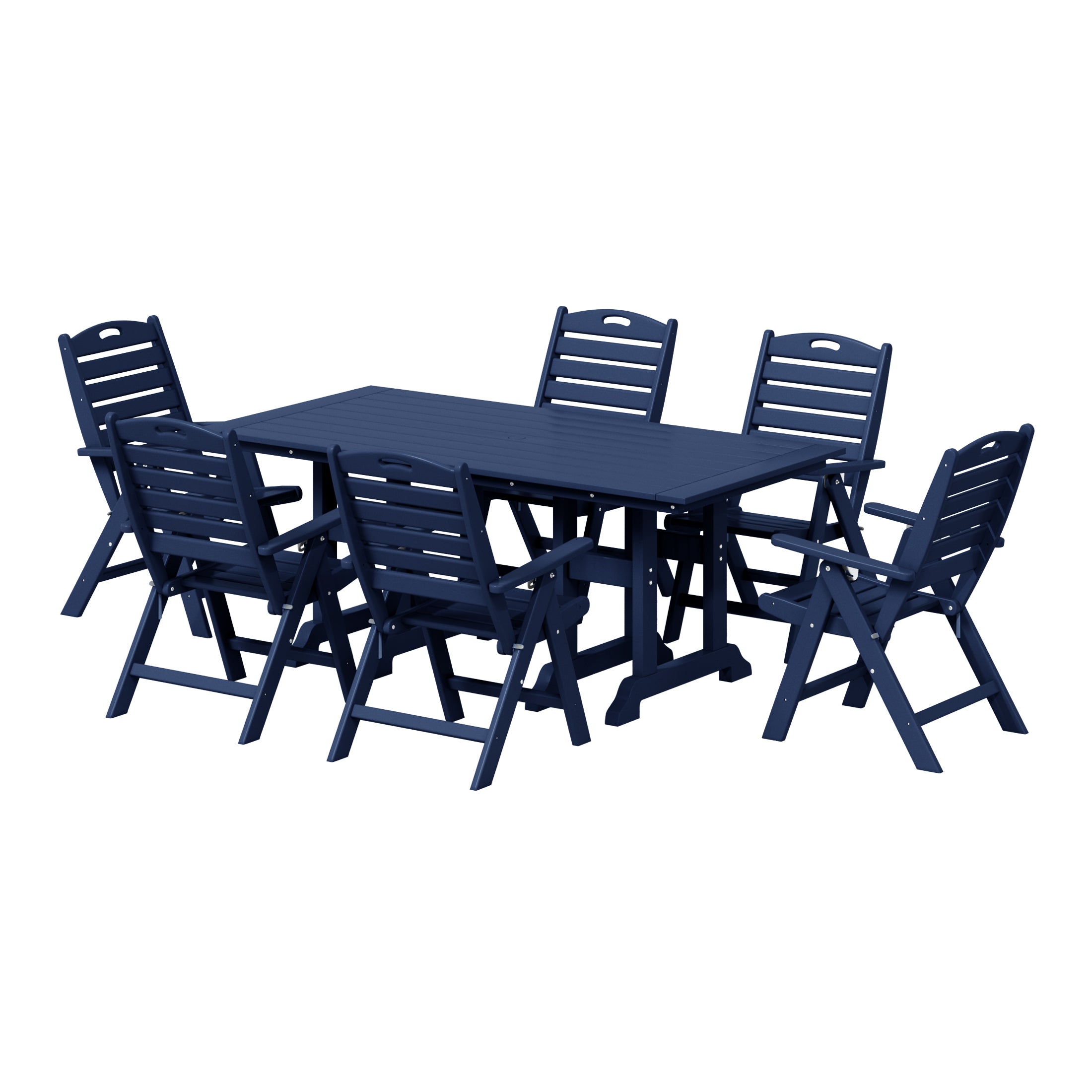 Paradise 7-Piece HDPE Rectangular Patio Dining Table Set with Foldable Chairs