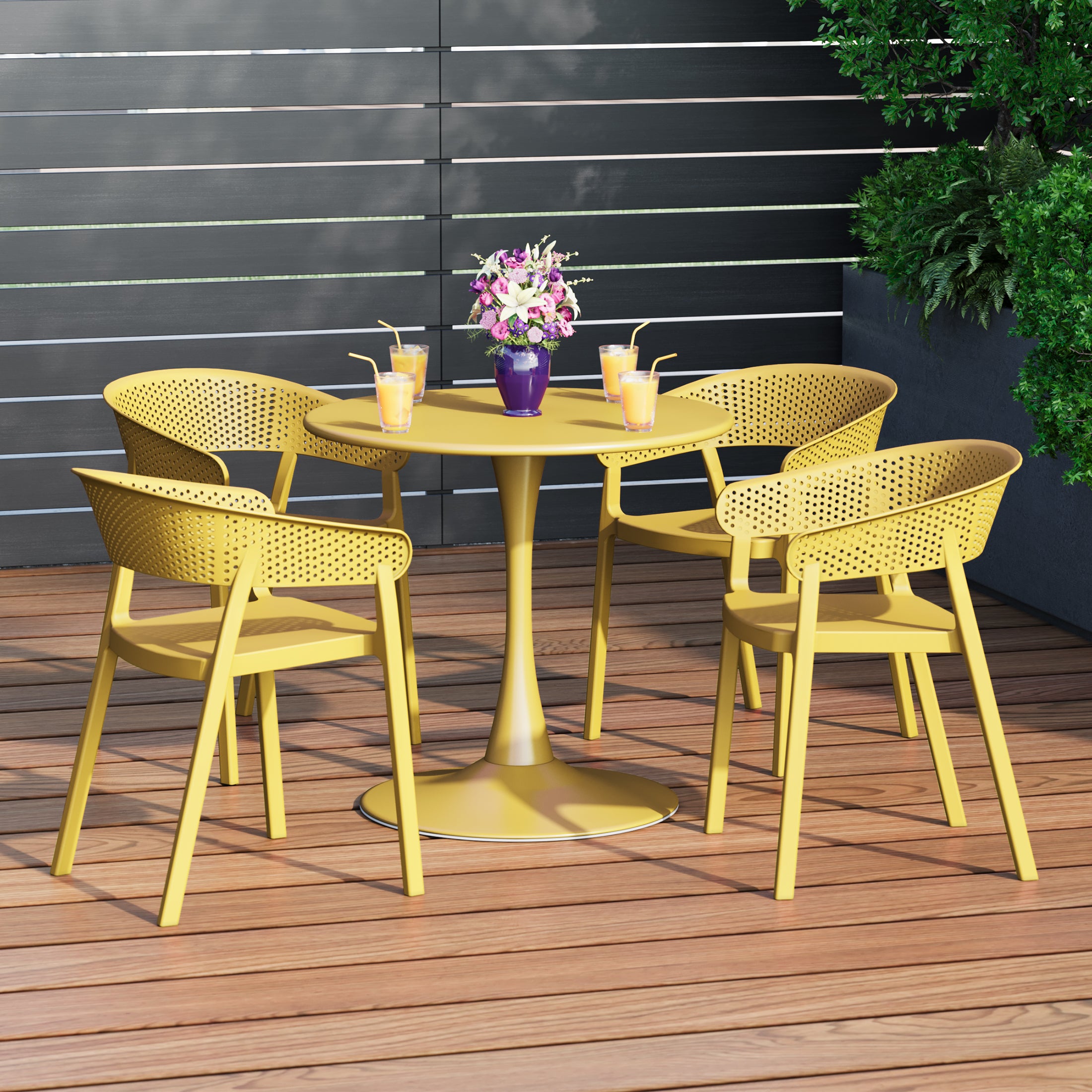 Sunshine 5-Piece Indoor Outdoor Metal Patio Dining Table Set With Stackable Patio Chairs