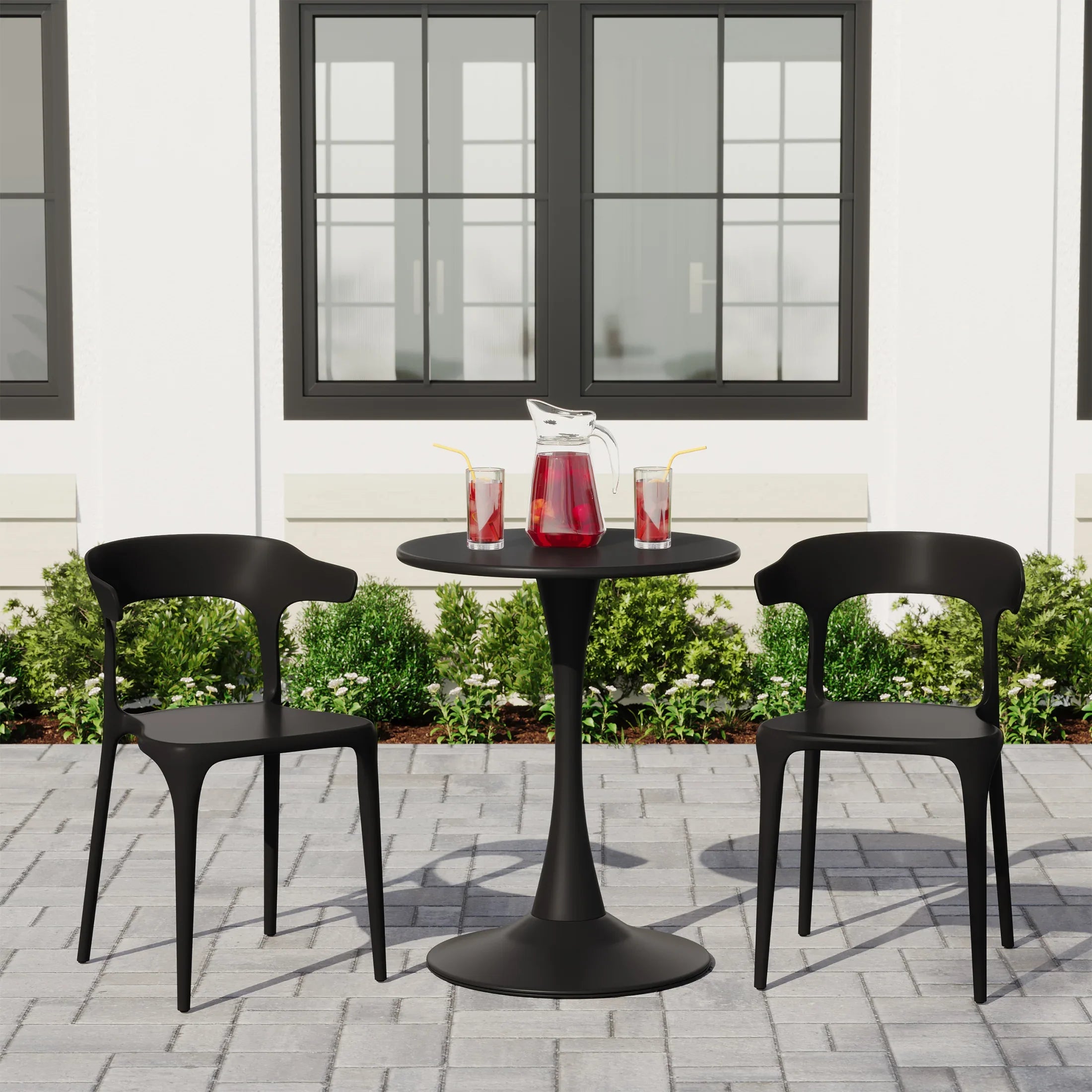 Sunshine 3-Piece Outdoor Metal Patio Dining Table Set With Stackable Modern Patio Side Chairs
