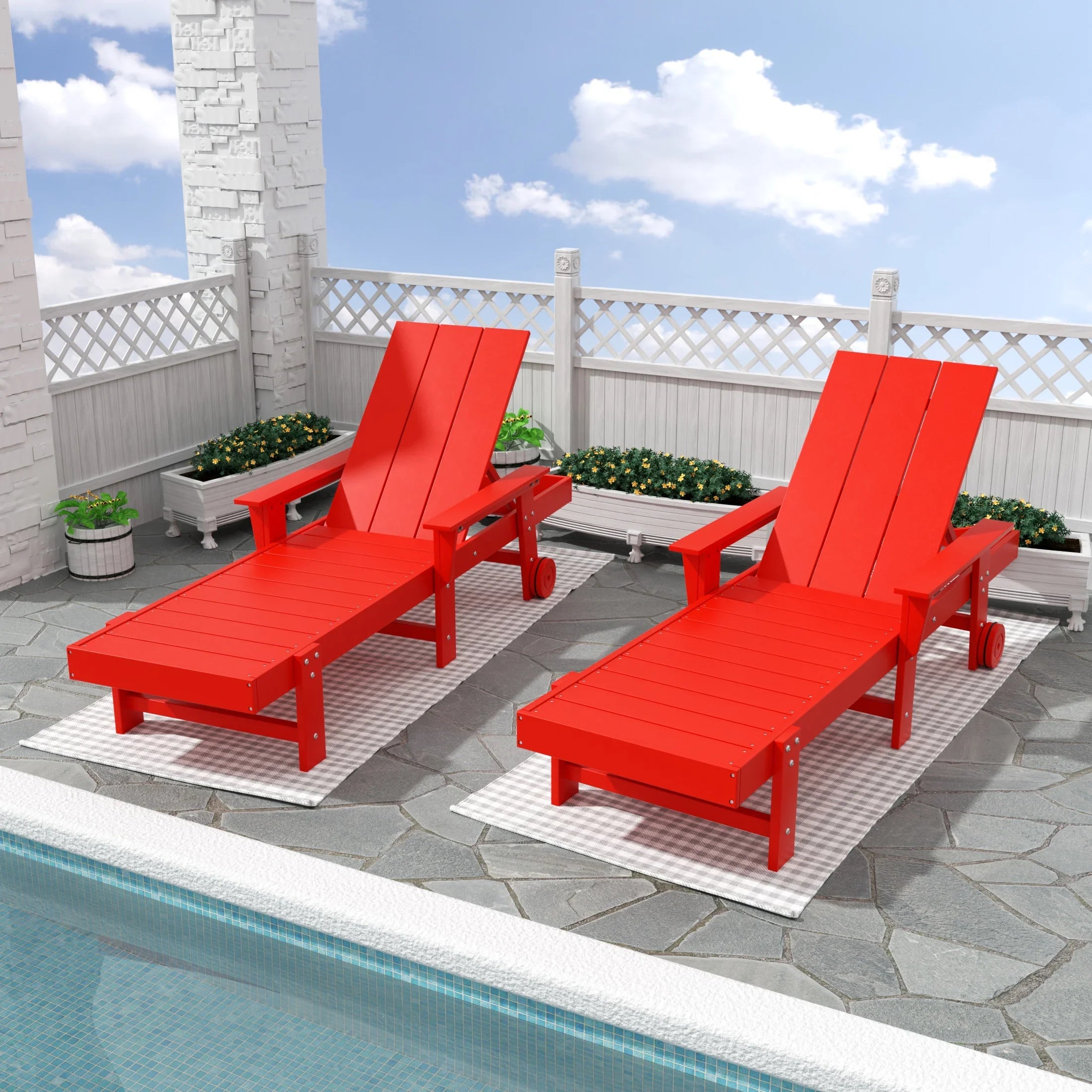 Palms 2 Piece Reclining Chaise Lounge With Arms & Wheels